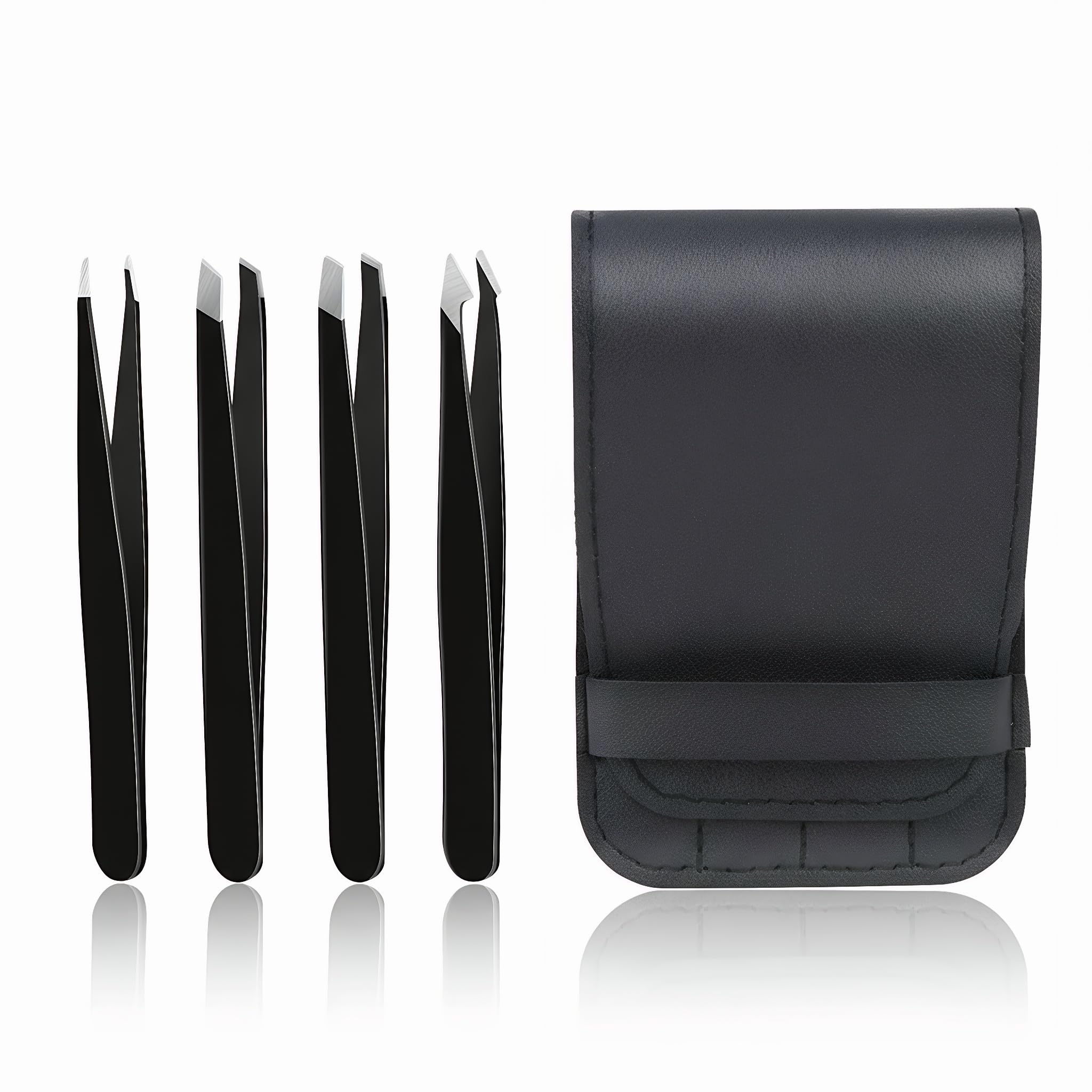 Conjunto de pinças com estojo de viagem, pacote com 4 pinças de sobrancelha de precisão