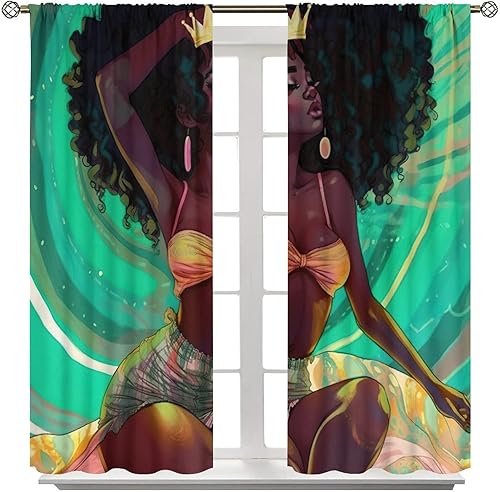 Miniatura 7 de Elegante cortina de mujer africana, sexy mujer negra afro niña, tratamiento de ventana opaca para niñas, mujeres, dormitorio, sala de estar, 21