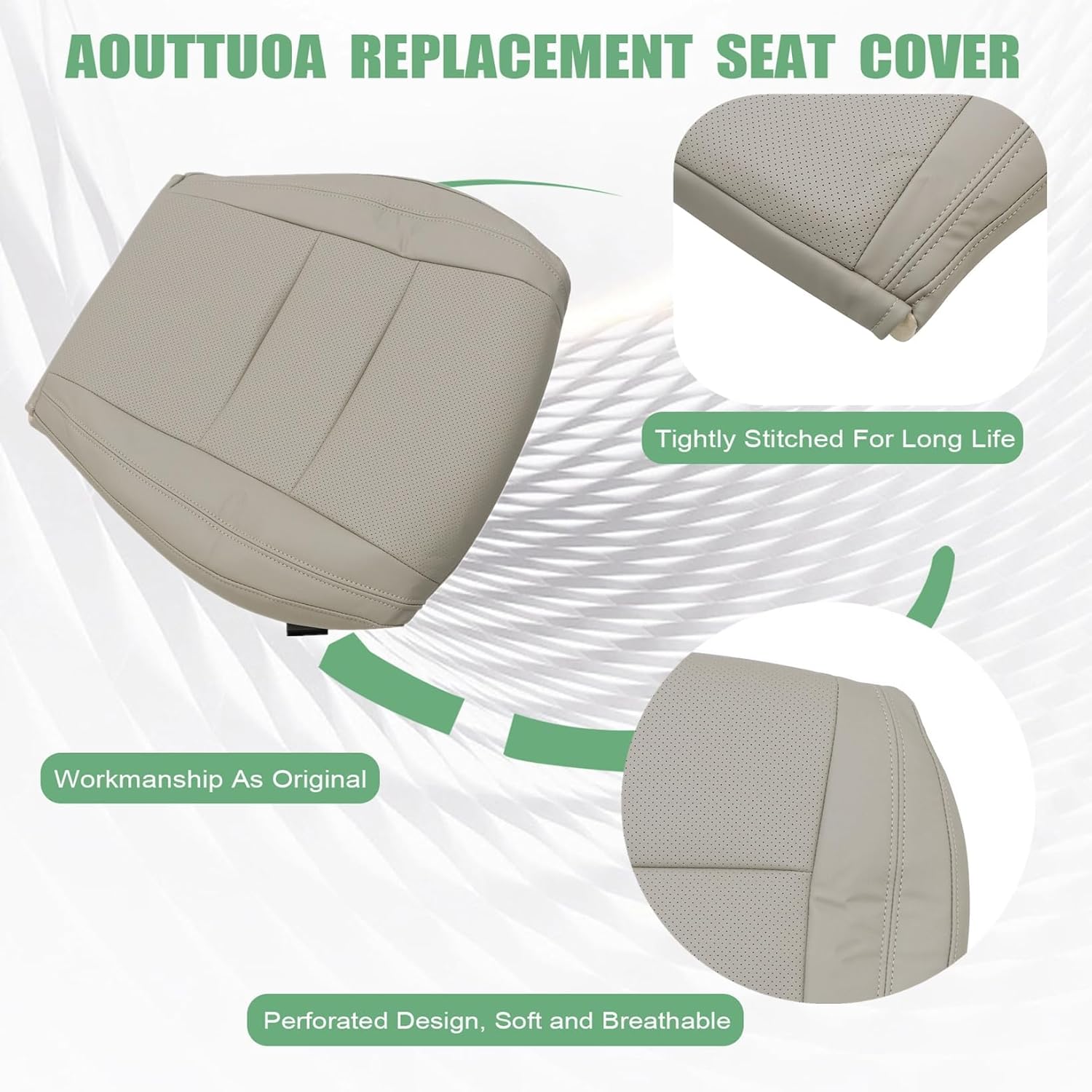 NLQR Front Driver Side Bottom Replacement Seat Cover Tan Microfiber Leather Compatible with Jeep Grand Cherokee 2011 2012 2013 2014 2015 2016 Compatible with Dodge Durango 2011-2018