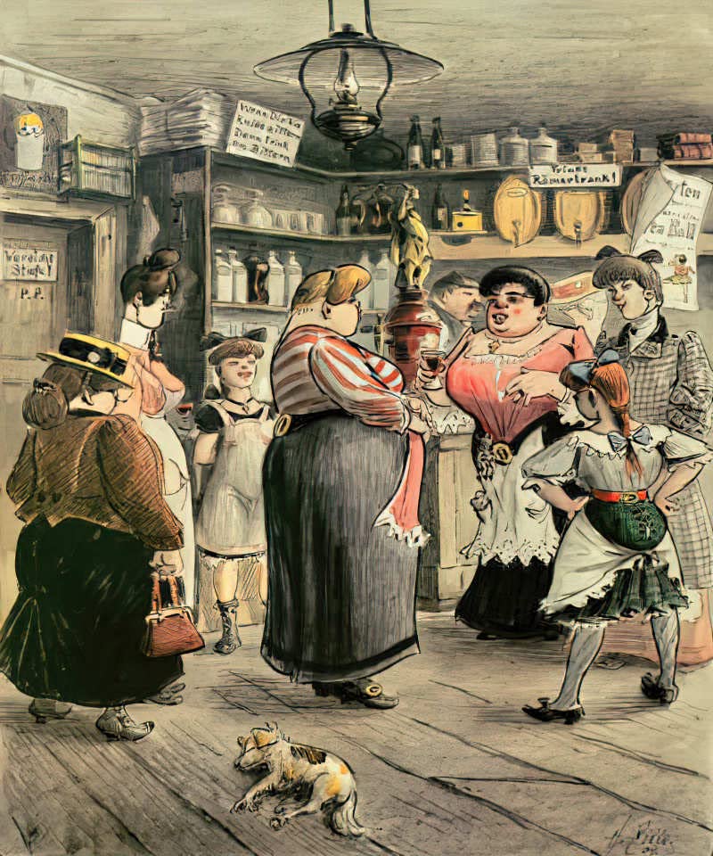 Kunstdruck Heinrich Zille „Gesellschaft In Altberliner Destille“ – 45x40 Cm, Hochwertiger Digitaldruck