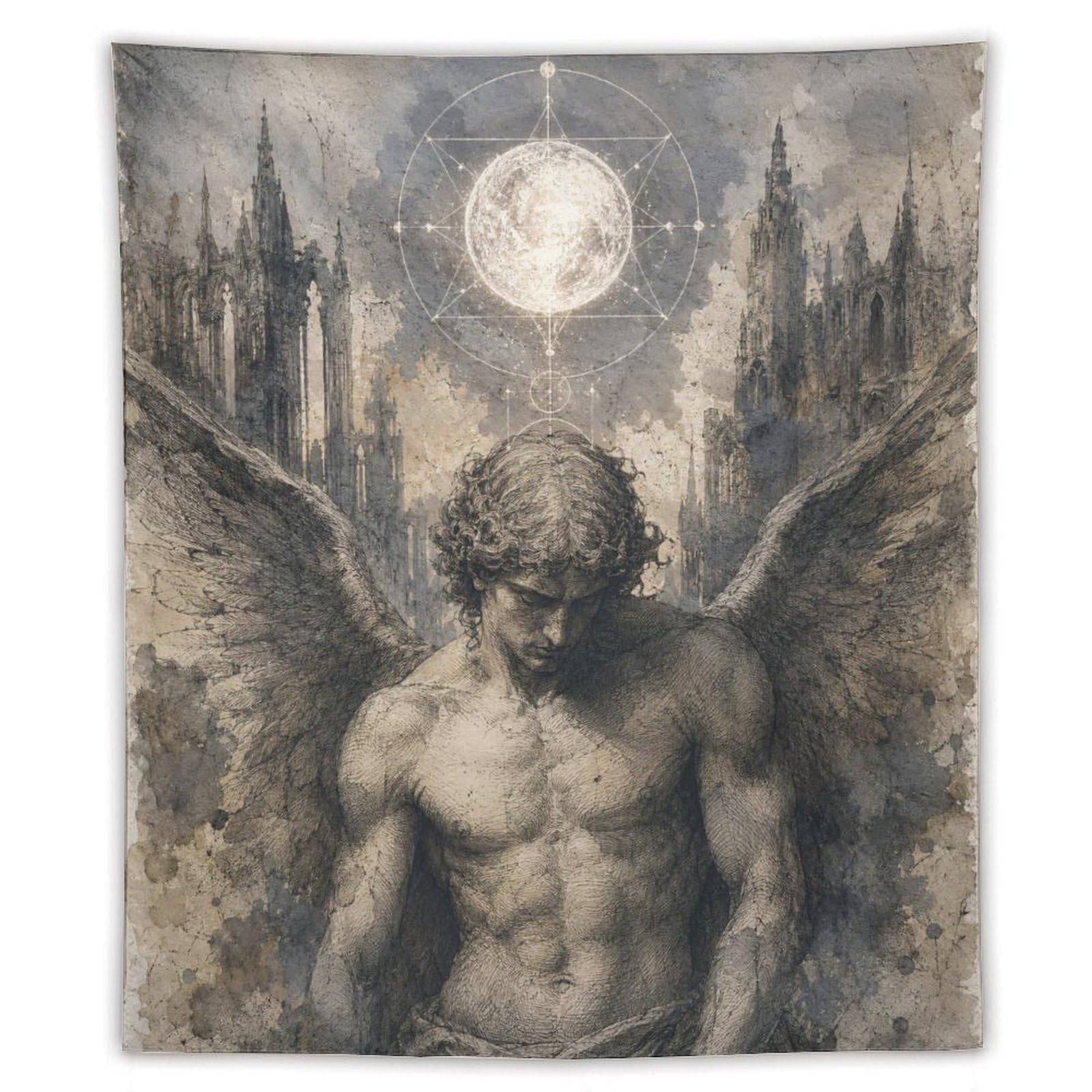 H3B8U2Y5 Dark Angel Lucifer Wall Tapestry, Gothic Oil Style, College Dorm
