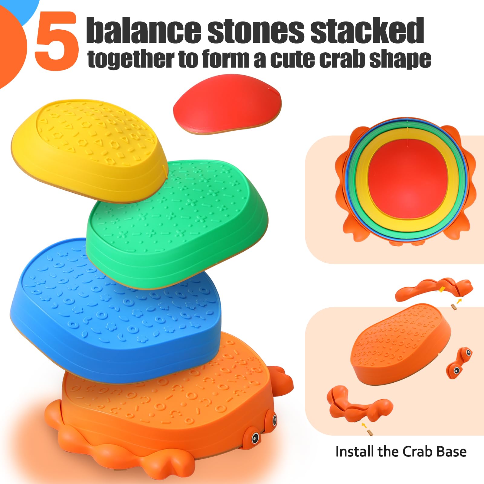 Stepping Stones for Kids 5 PCS Durable Balance Stones Toys with Non-slip Surface & Bottom Toddler Sensory Balance Board Balance & Motor Skills Indoor and Outdoor Obstacle Courses Gifts for Boys Girls - Image 4