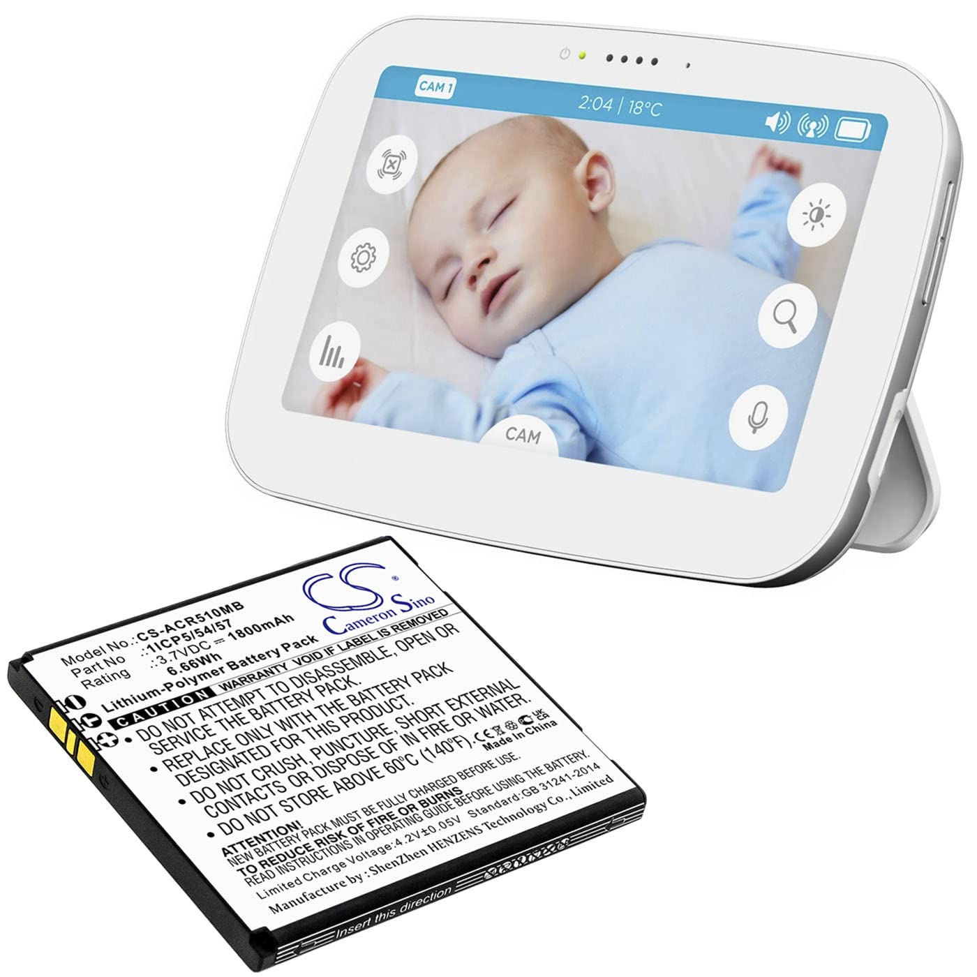 Cameron Sino Battery for Angelcare AC310, AC315, AC417, AC510, AC517  PN:Angelcare 1ICP5/54/57 1800mAh