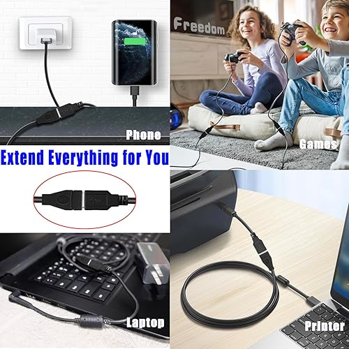 Miniatura 4 de Paquete de 5 cables de extensión USB A 2.0 macho a hembra para impresora, mouse, teclado, velocidad de transferencia de 480 Mbps, color negro Negro