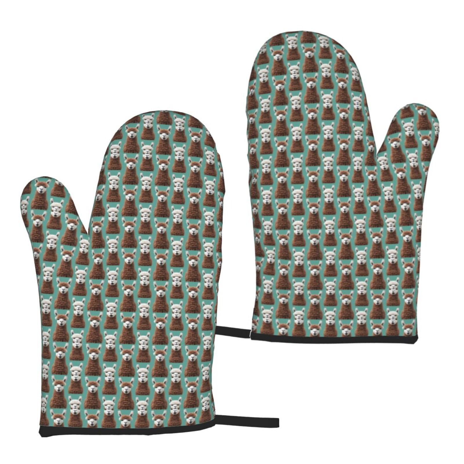 Alpaca Llama Print Heat Resistant Universal Fit Oven Microwave Gloves Home Cooking Baking Grilling