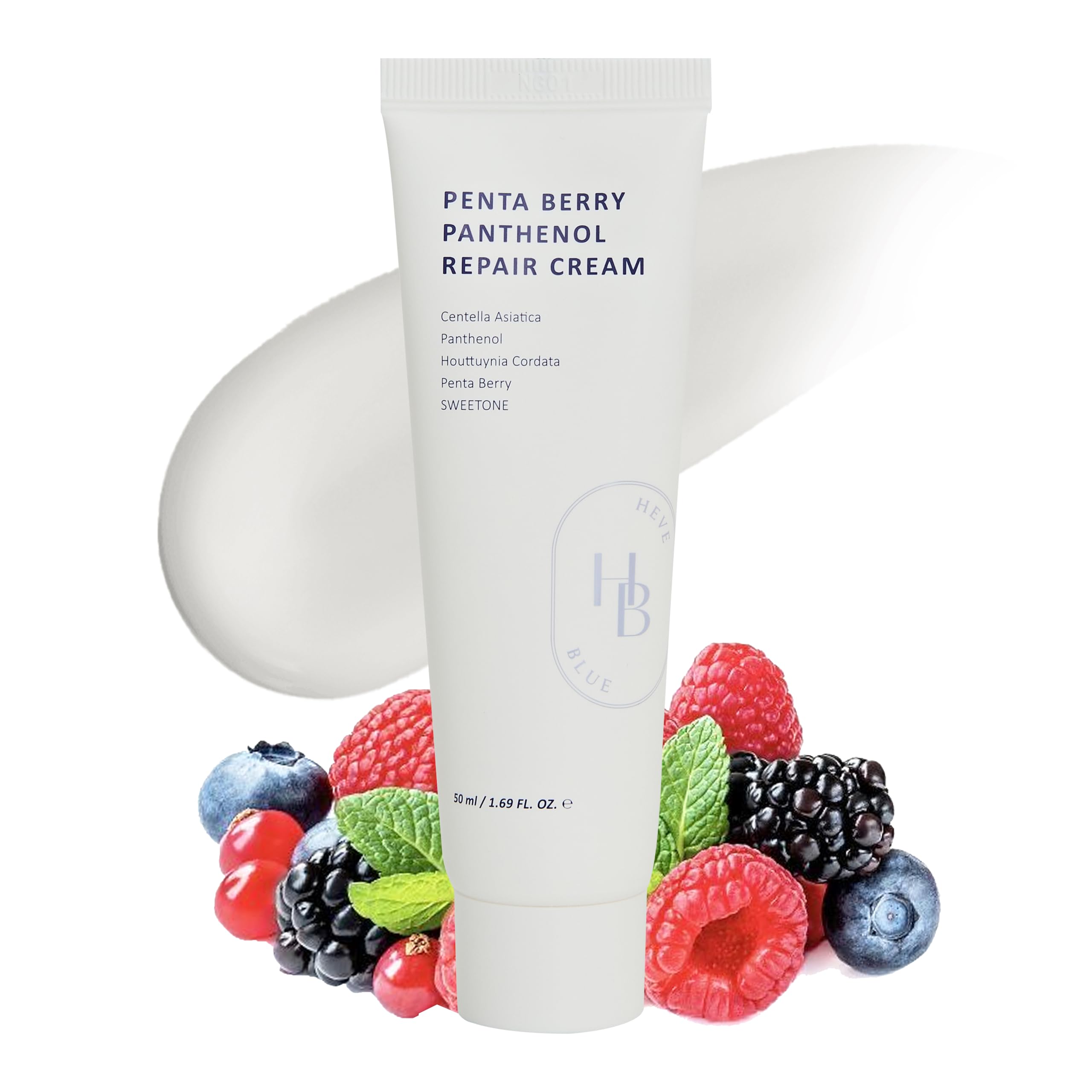 HEVEBLUE Penta Berry Panthenol Repair Cream - Vegan, Centella, Cica Barrier, Restore Moisture Balance, Deep Hydration, Sensitive Skin, Low Irritation,