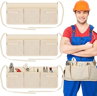 3 Pieces Canvas Tool Apron with 5 Pockets Belt Waist Apron Canvas Utility Half Work Apron with 5 Pouches for Men Women Adult Carpenter Artists, Khaki