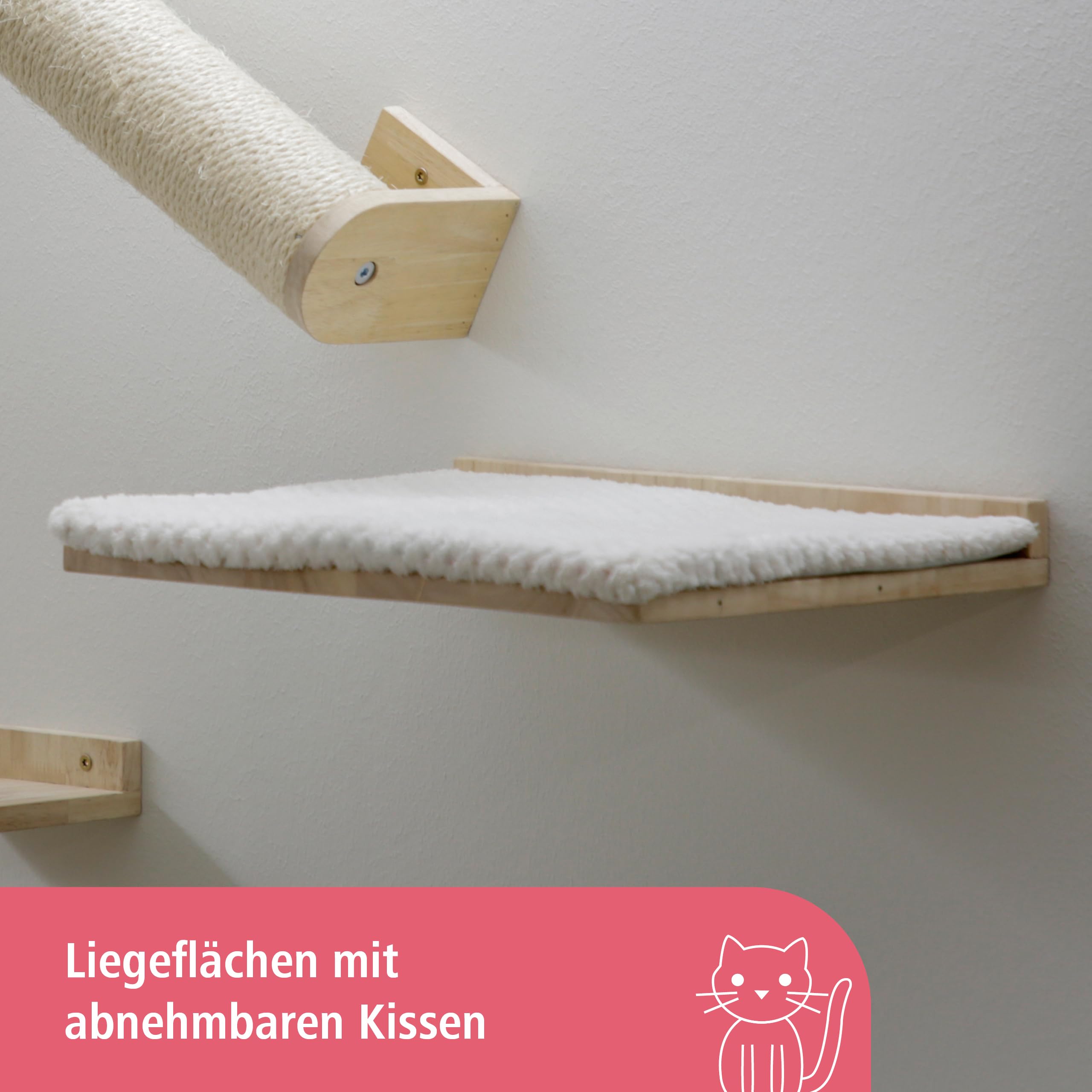 Kerbl Pet Katzenspielplatz Top XL | Natur/Weiß, Kletterwand aus Holz, Sisal und Polyester, bis 5 kg belastbar, für Wand- und Deckenmontage