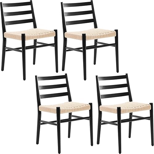 Miniatura 25 de STARY Sillas de comedor de madera de la rota con el asiento tejido cómodo, totalmente montadas Nogal - Juego de 2,Full Black - Juego de 2,Full Black