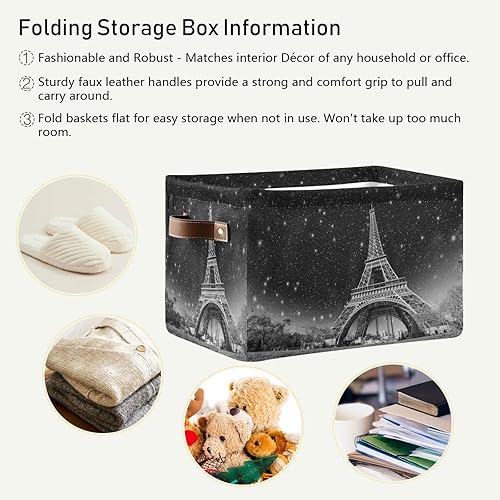 Miniatura 5 de ALAZA Contenedores de almacenamiento plegables, maravillosa vista nocturna de la Torre Eiffel en París, cajas de almacenamiento para armario,
