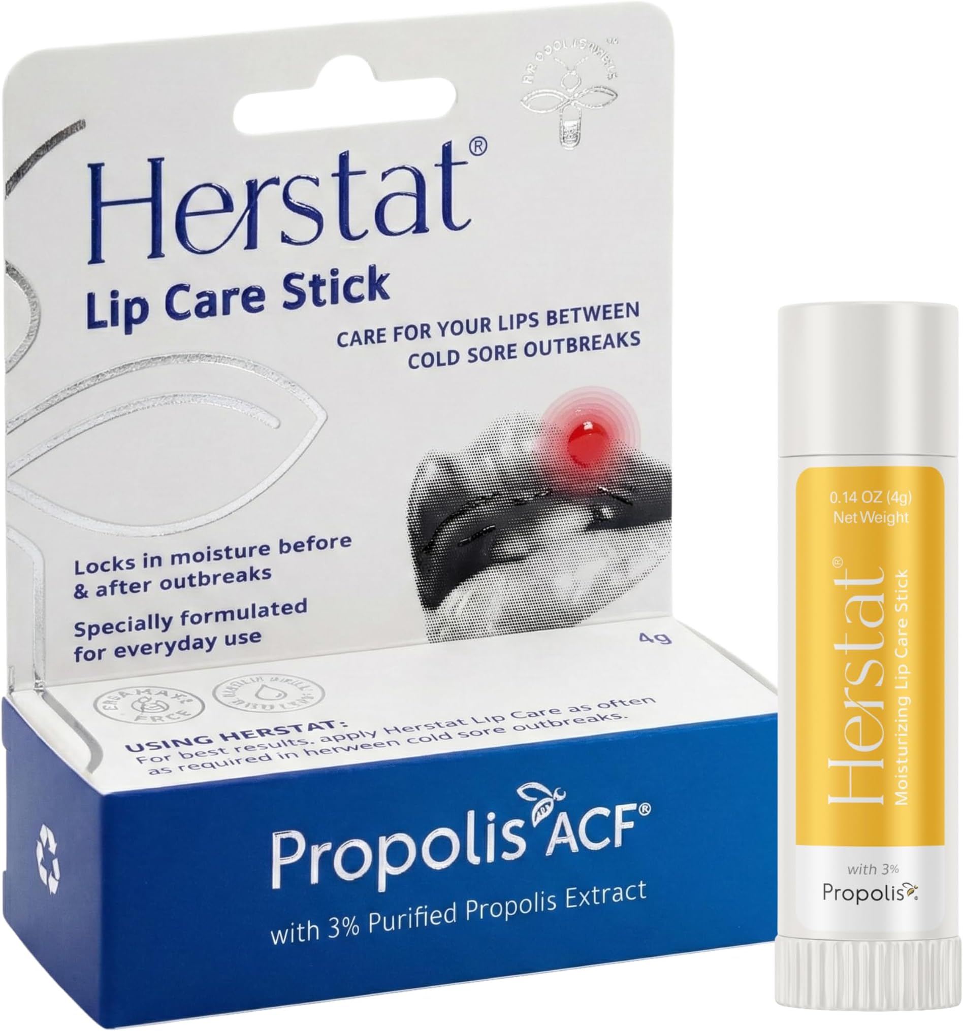 Daily Lip Balm | Use Between Cold Sore Outbreaks | 3% Propolis | Softens, Hydrates Coldsore Prone Lips