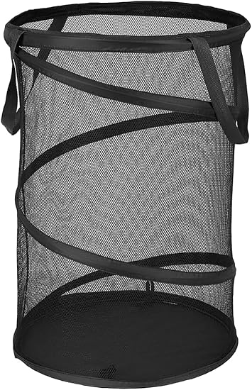 Pop Up Hamper for Laundry Mesh Collapsible Laundry Basket | Large Clothes Hamper - Black 16"L x 16"W x 24"H