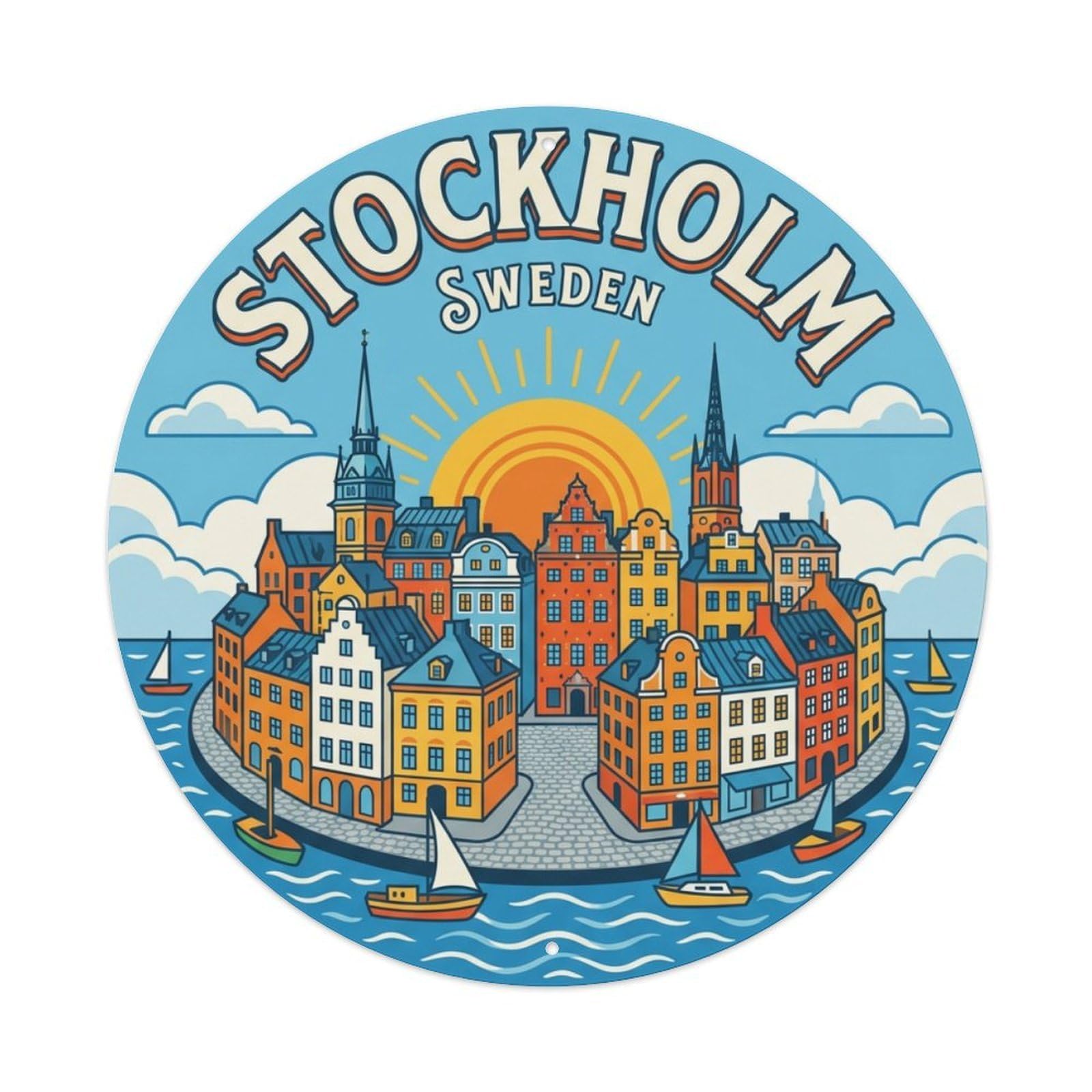 Galvaxio Style Vintage Travel Sweden Stockholm Metal Tin Sign