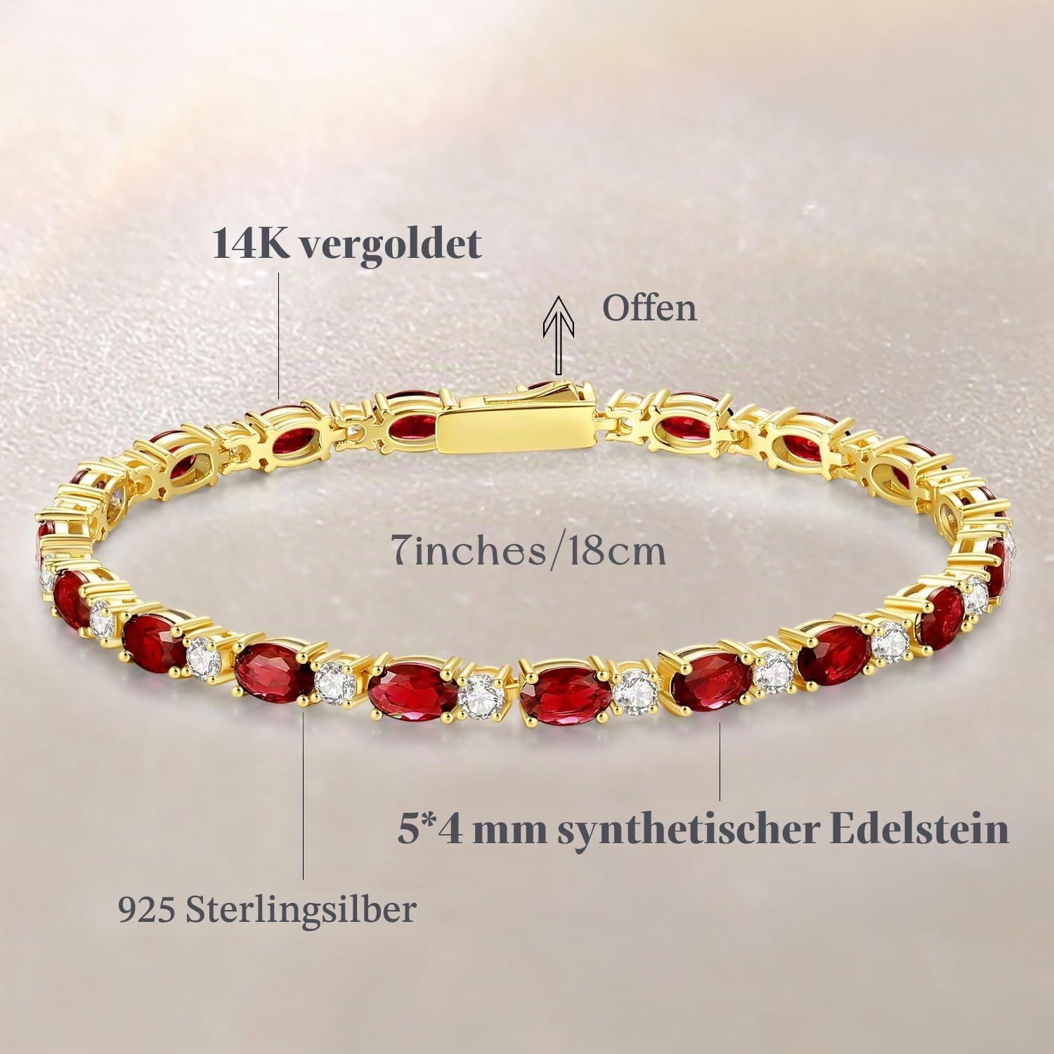 FANCIME Tennisarmband Damen 14K Vergoldet Edelstein Tennis Armband 925 Sterling Silber Geburtsstein Geschenk Schmuck für Damen Mädchen, Länge 19 cm