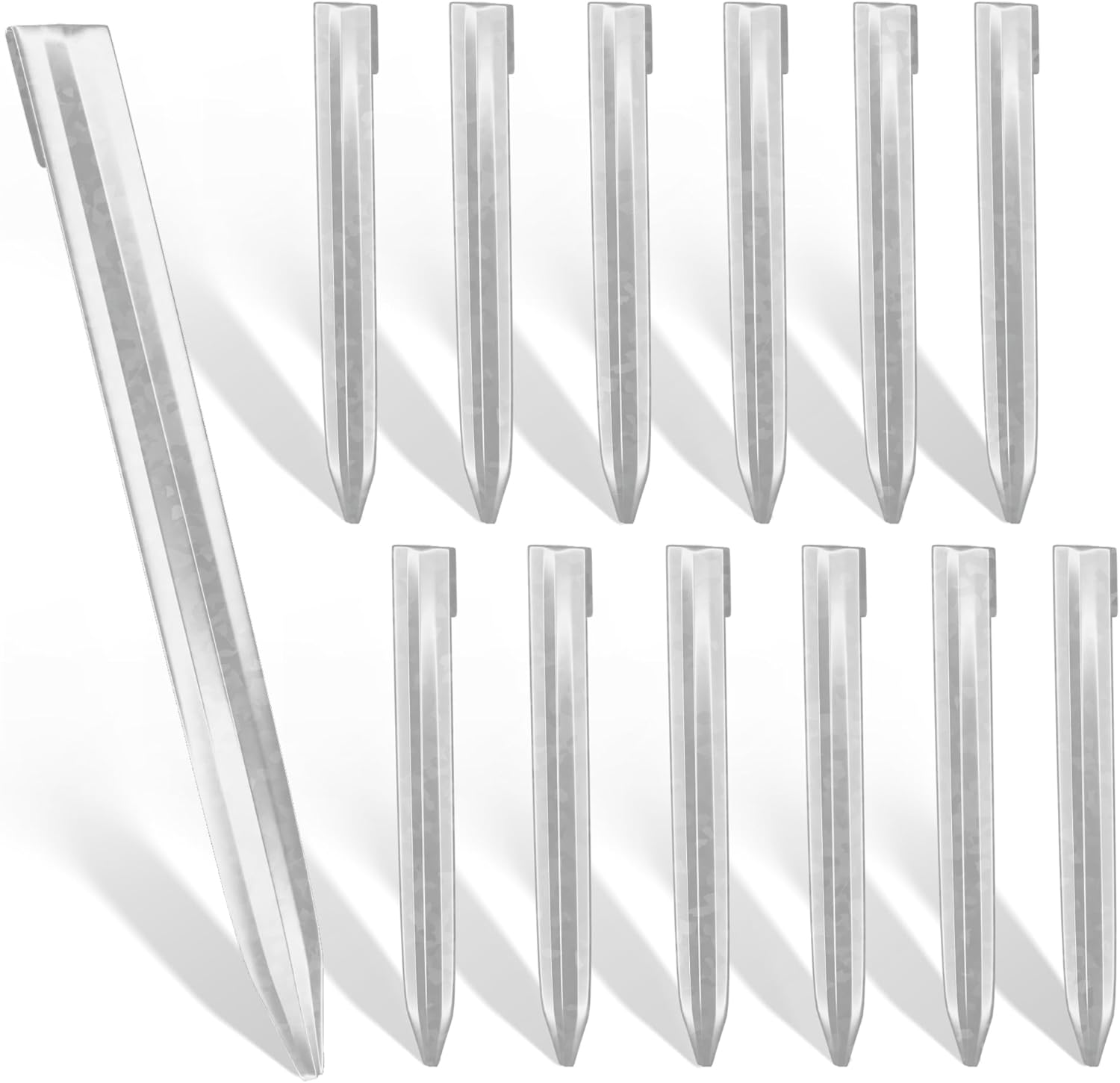 Worth Landscape Edging Stakes, 13Pcs 12Inch Corrugated Metal Garden Stakes Galvanized Steel Bender Board Anchoring Spikes, Silver