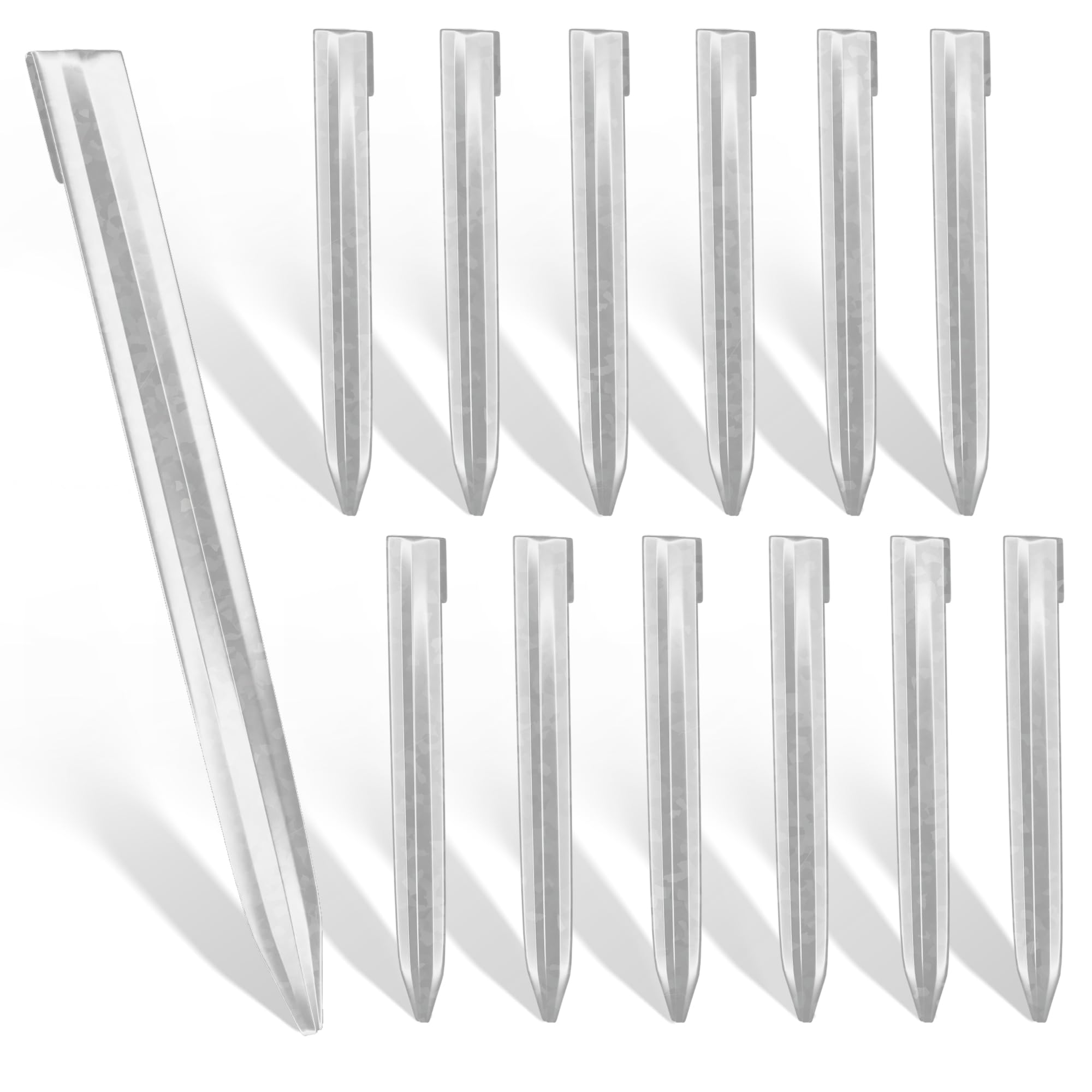 Worth Landscape Edging Stakes, 13Pcs 12Inch Corrugated Metal Garden Stakes Galvanized Steel Bender Board Anchoring Spikes, Silver
