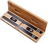 2 Pairs 10 Inch Natural Ebony Wood Chinese Chopsticks Reusable Custom Engraved With Personalized Names in Silver Color - Chinese or Japanese Style-Christmas Gift - Gift Set With Rests and Bamboo Case