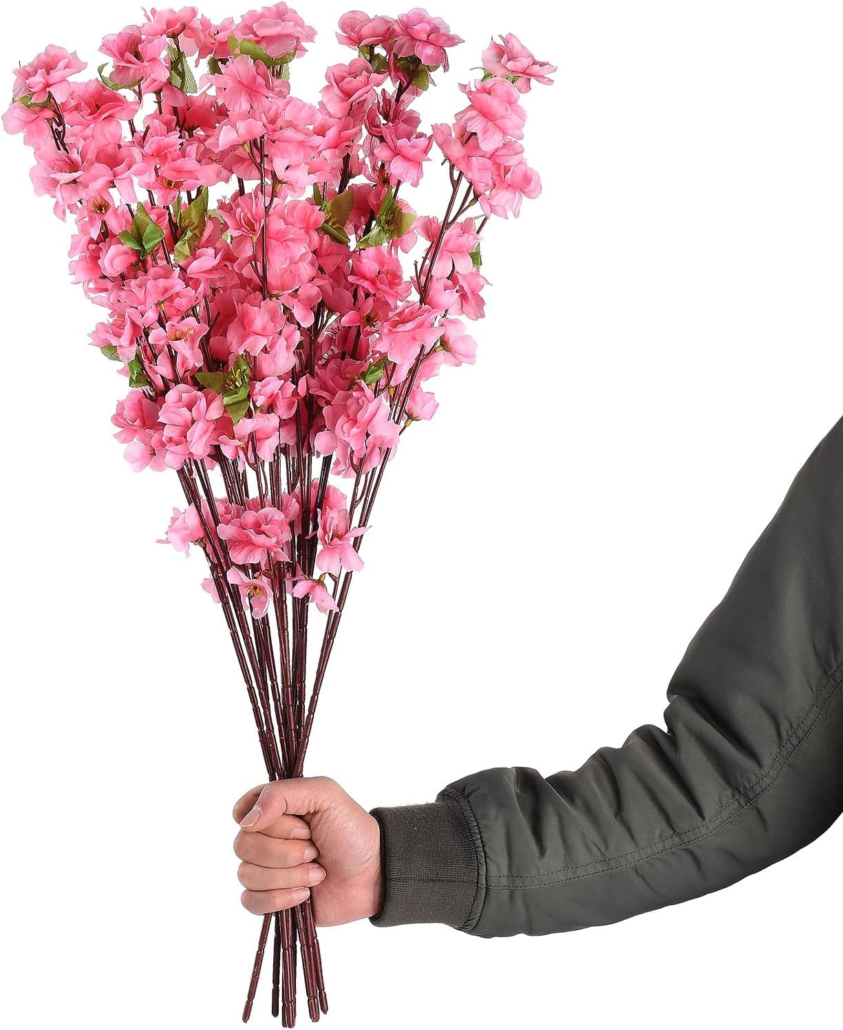 10PCS Cherry Blossom Branches, 25.6 Inch Artificial Cherry Blossom Flowers Stems, Fake Flower Bouquet, Pink Silk Spring Peach Plum Blossom Flowers Arrangement for Vase Home Wedding Garden Decor(Pink)