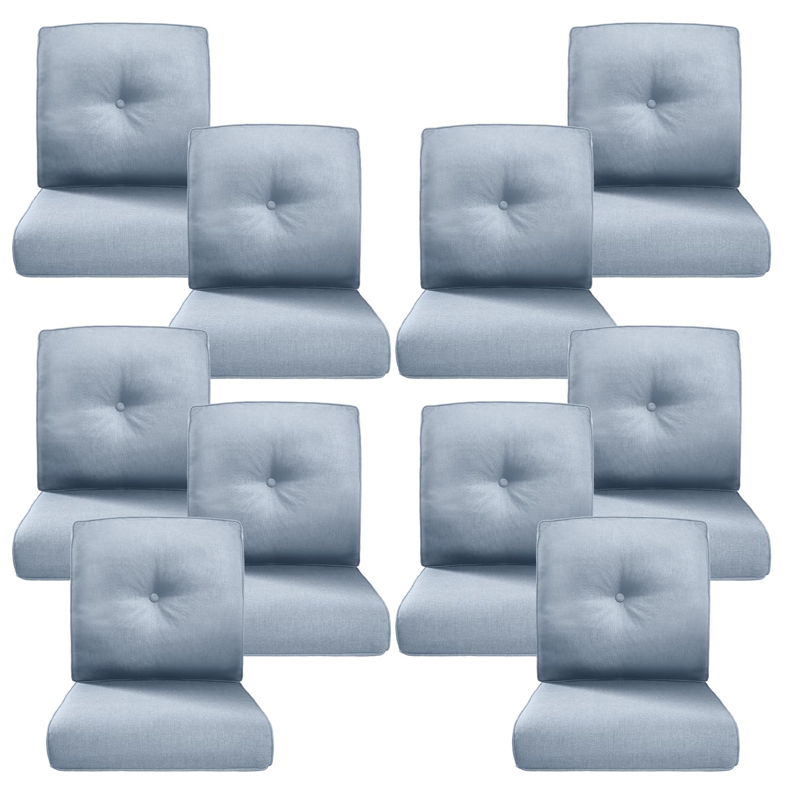 Luxury 4" Thick Outdoor Cushion Set of 10 - 22x24 Patio Furniture Cushions with 28D High-Density Foam, Water-Resistant &amp; Fade-Resistant Fabric, Removable Covers for Patio Furniture Sofa - Baby Blue