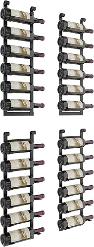 VintageView Le Rustique - Botellero de pared para 6 botellas, elegante y moderno, con diseño de etiqueta frontal (negro mate, juego de 4)