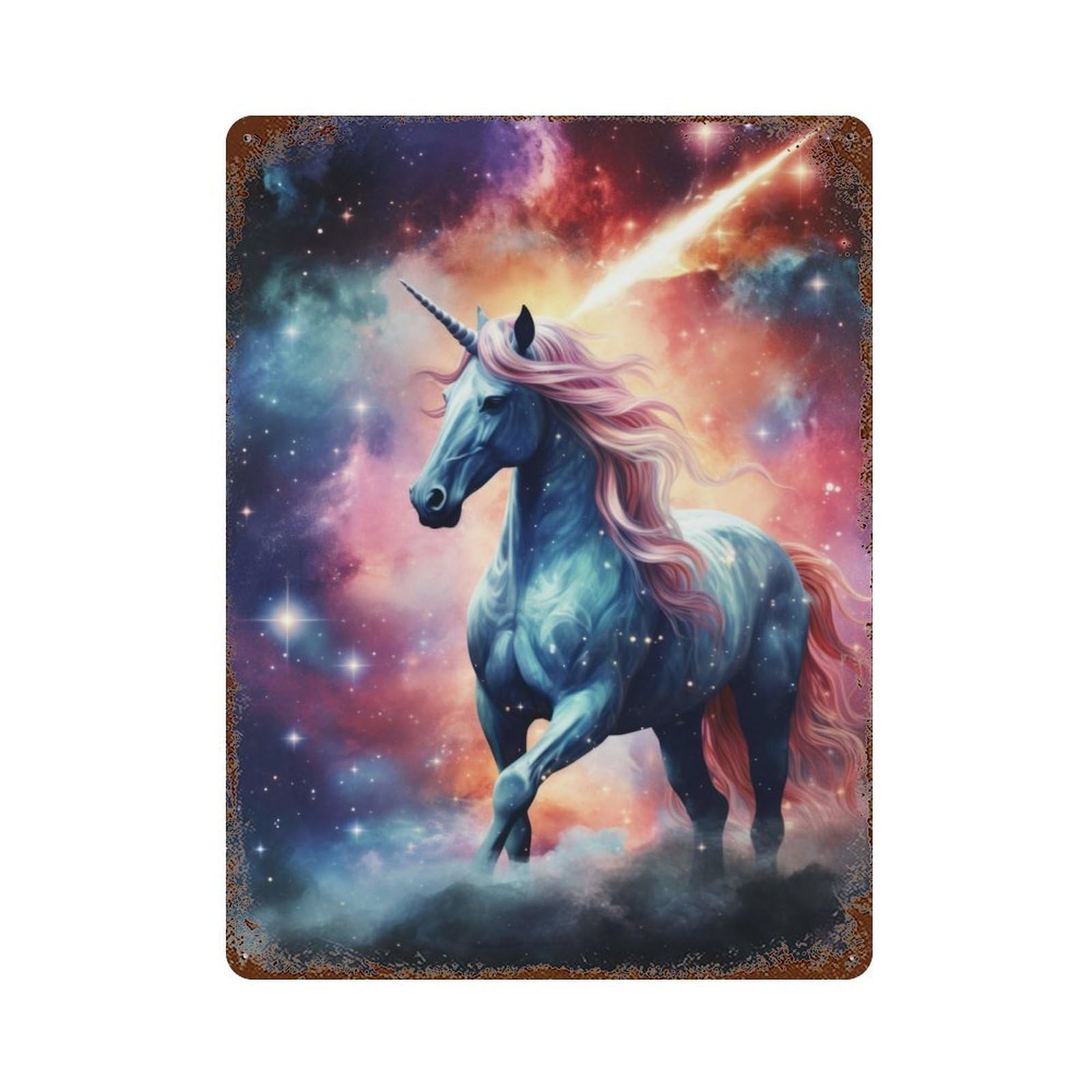 Rust Effect Unicorn in Nebula And Star Rusty Metal Tin Sign 15.7"x11.8", Old School Wall Decor for Cafe, Home Bar And Lounge Decor