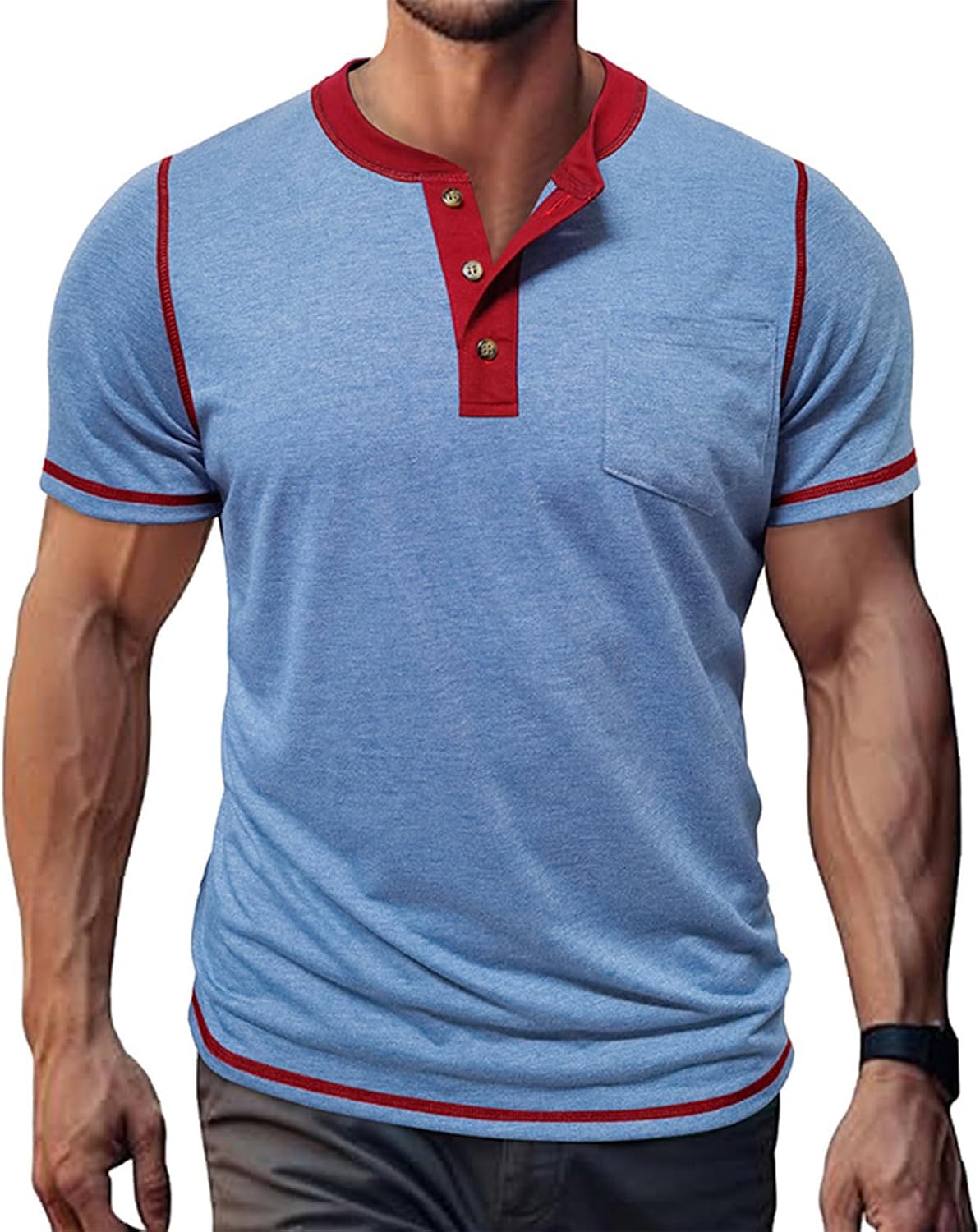 WENKOMG1 Men's Casual T Shirts Short Sleeve Athletic Running Gym Workout Button Tee Shirt, S-2XL