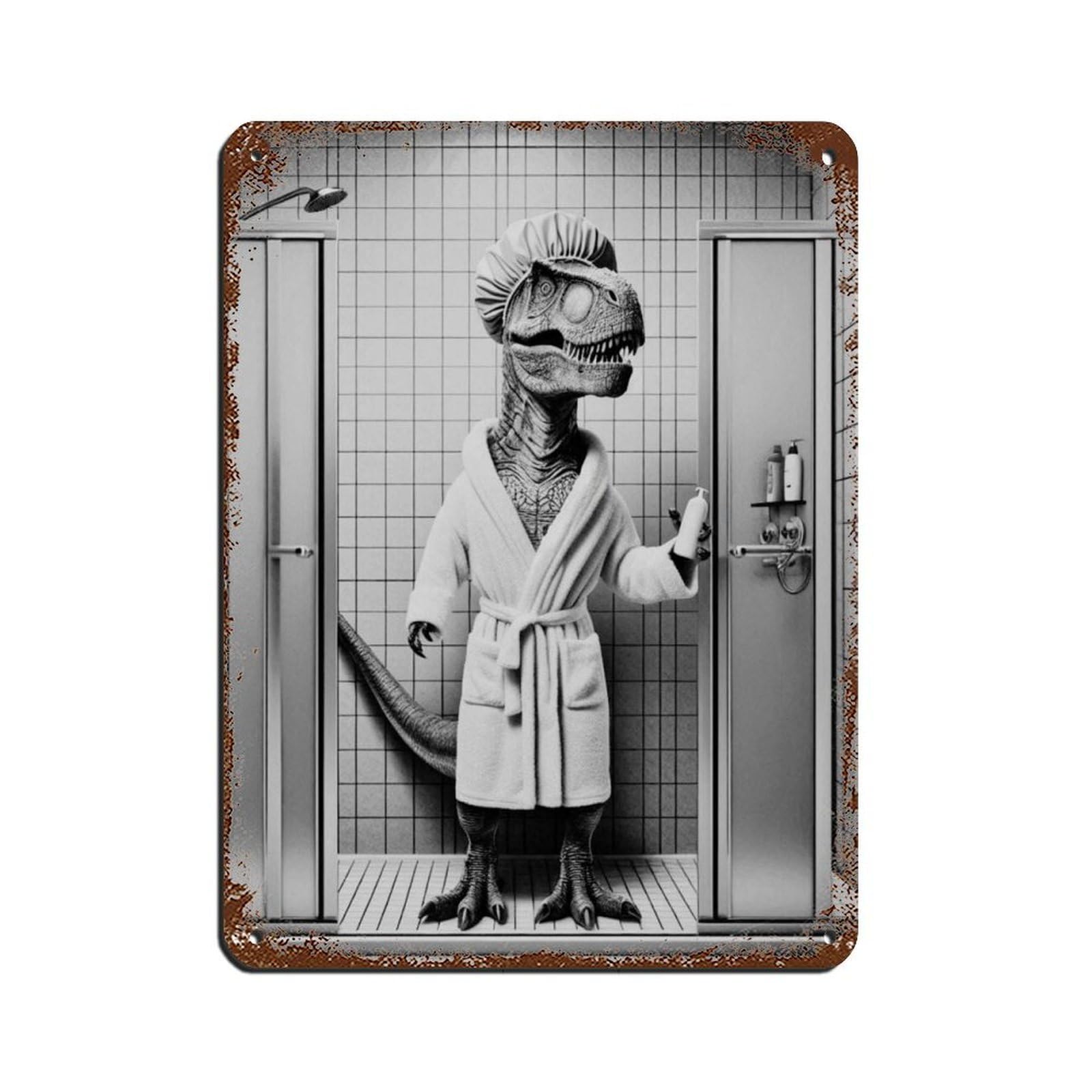 Dinosaur T-Rex Bathroom Art (3) Tin Sign Vintage Metal Pub Club Cafe Bar Home Wall Art Decoration Poster Retro 12x16inch(30x40cm)