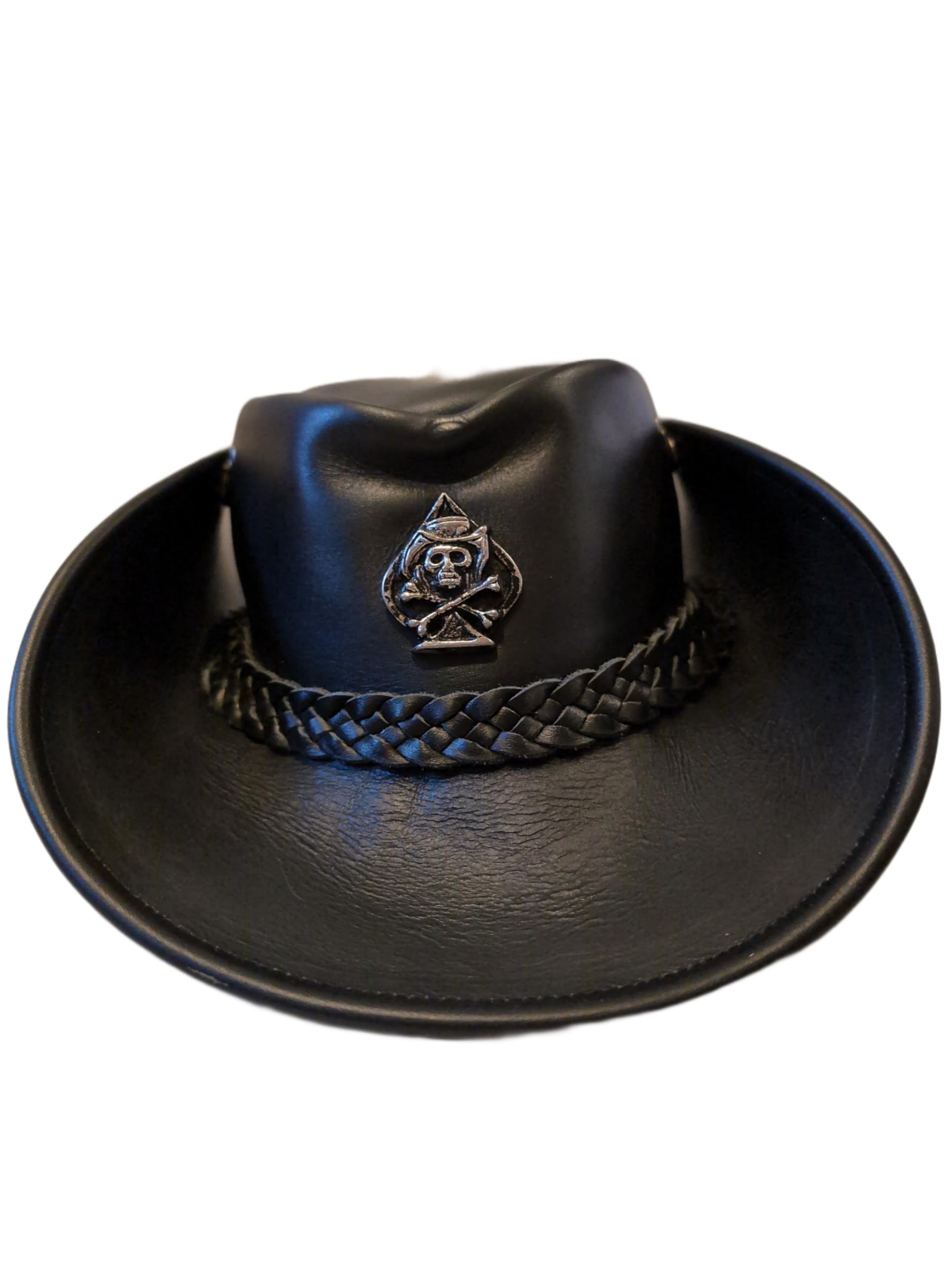 H15 Cowboyhut Skull - Lemmy Style Lederhut für Erwachsene Männer, Outdoor-Enthusiasten, Klassik-Fans in Braun, One Size, Large, Wasser abweisend, Klassisch mit modernem Einfluss, Cowboy Hut