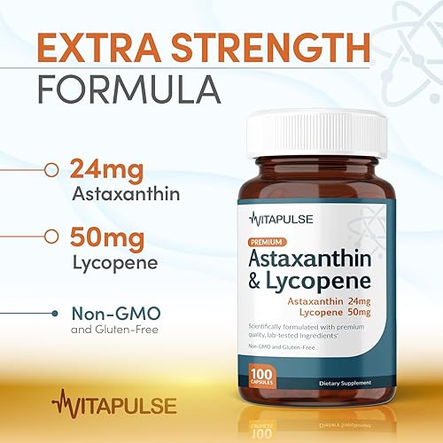 Miniatura 4 de Astaxantina 24 mg con suplemento de licopeno de 50 mg, 100 cápsulas vegetarianas, sin OMG, sin gluten