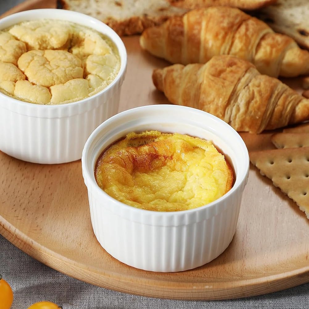 Ramequins avec Couvercles 8 Oz Lot de 6, Ramequins à Soufflé à la Crème Brûlée en Porcelaine Blanche avec Couvercles, Tasses à Crème Anglaise en Céramique