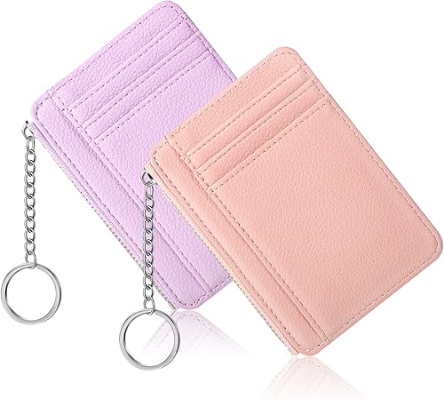 Buryeah 2 carteras minimalistas delgadas de cuero con bolsillo frontal, carteras con bloqueo RFID, para mujer, tarjetero para tarjetas de crédito
