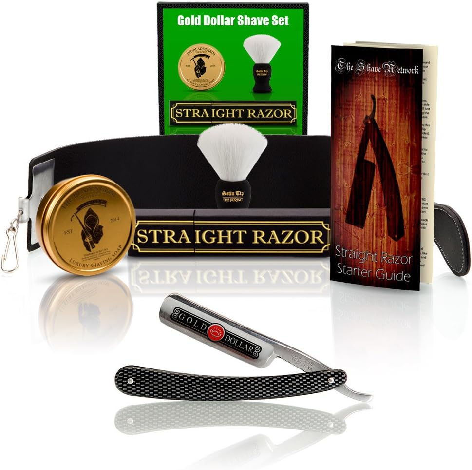 ~Shave Ready~ Shaving Straight Razor 6/8" GD w/Box 208 Gold Dollar Straight Razor, The Blades Grim Soap, Synthetic Shaving Brush, GB Buckingham Strop - Complete Straight Razor Set