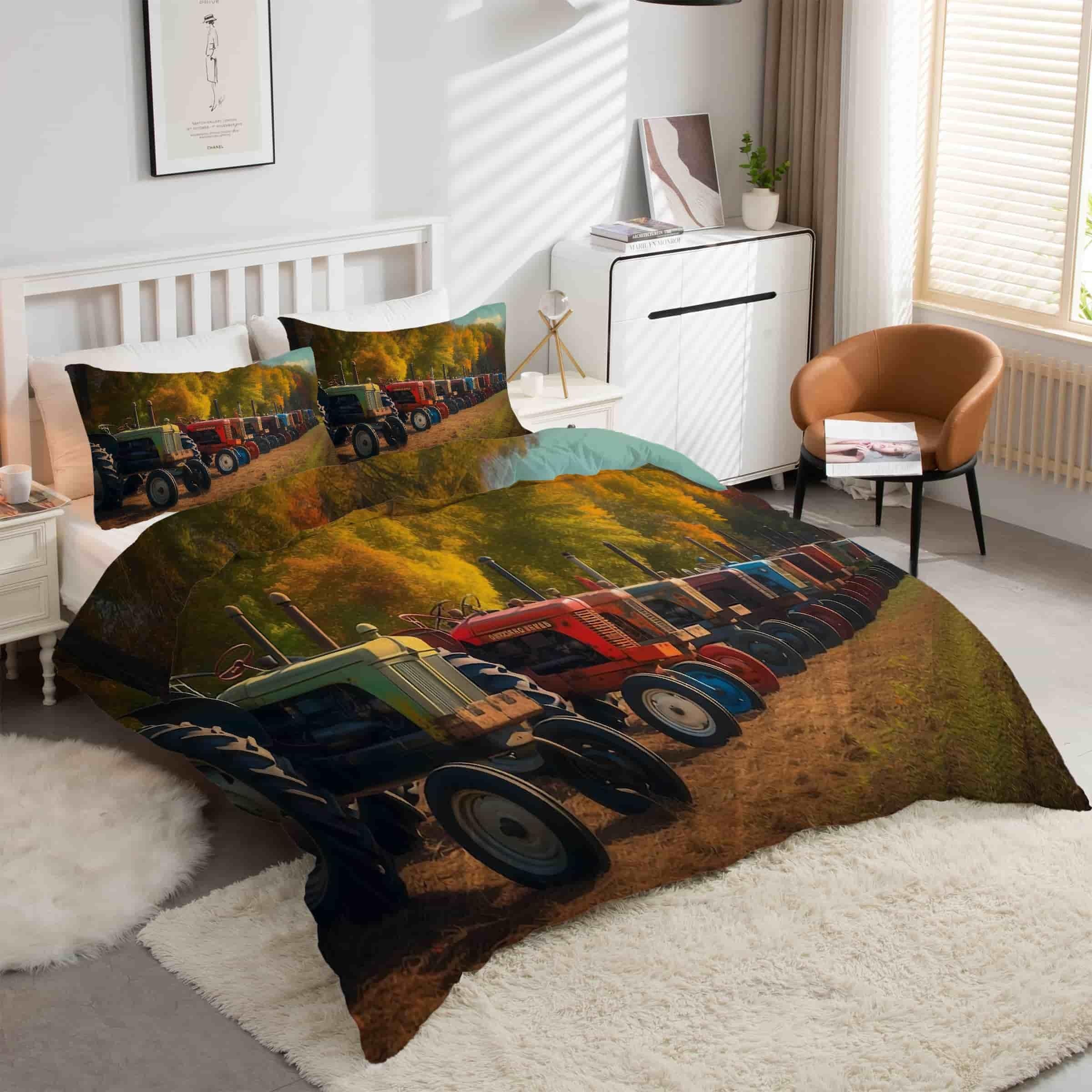 Housse de couette 200x200 tracteur en microfibre douce anti-plis avec fermeture éclair kK358