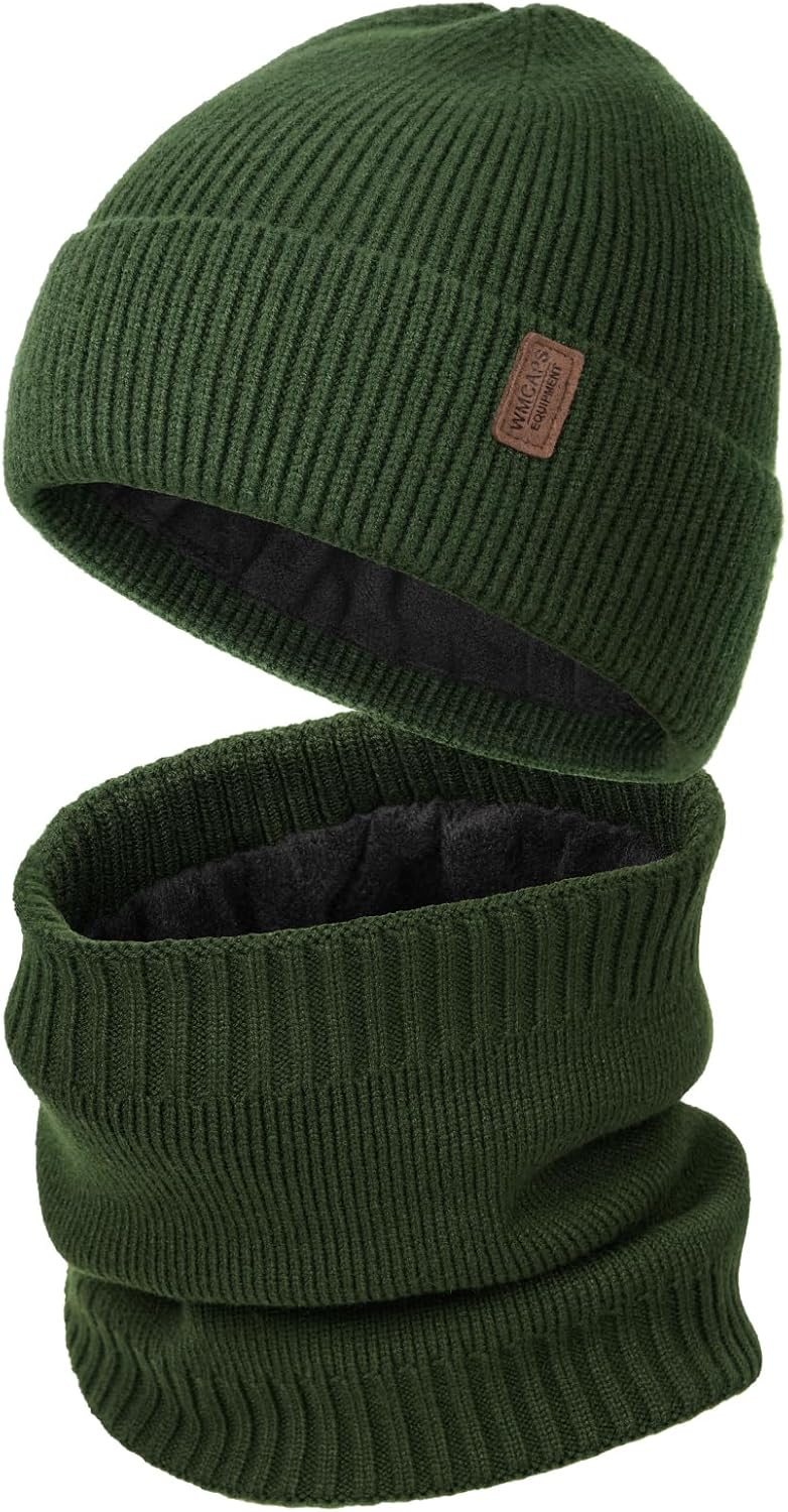 Wmcaps Men’s Winter Hat & Scarf Set – Windproof Fleece Beanie & Neck Gaiter