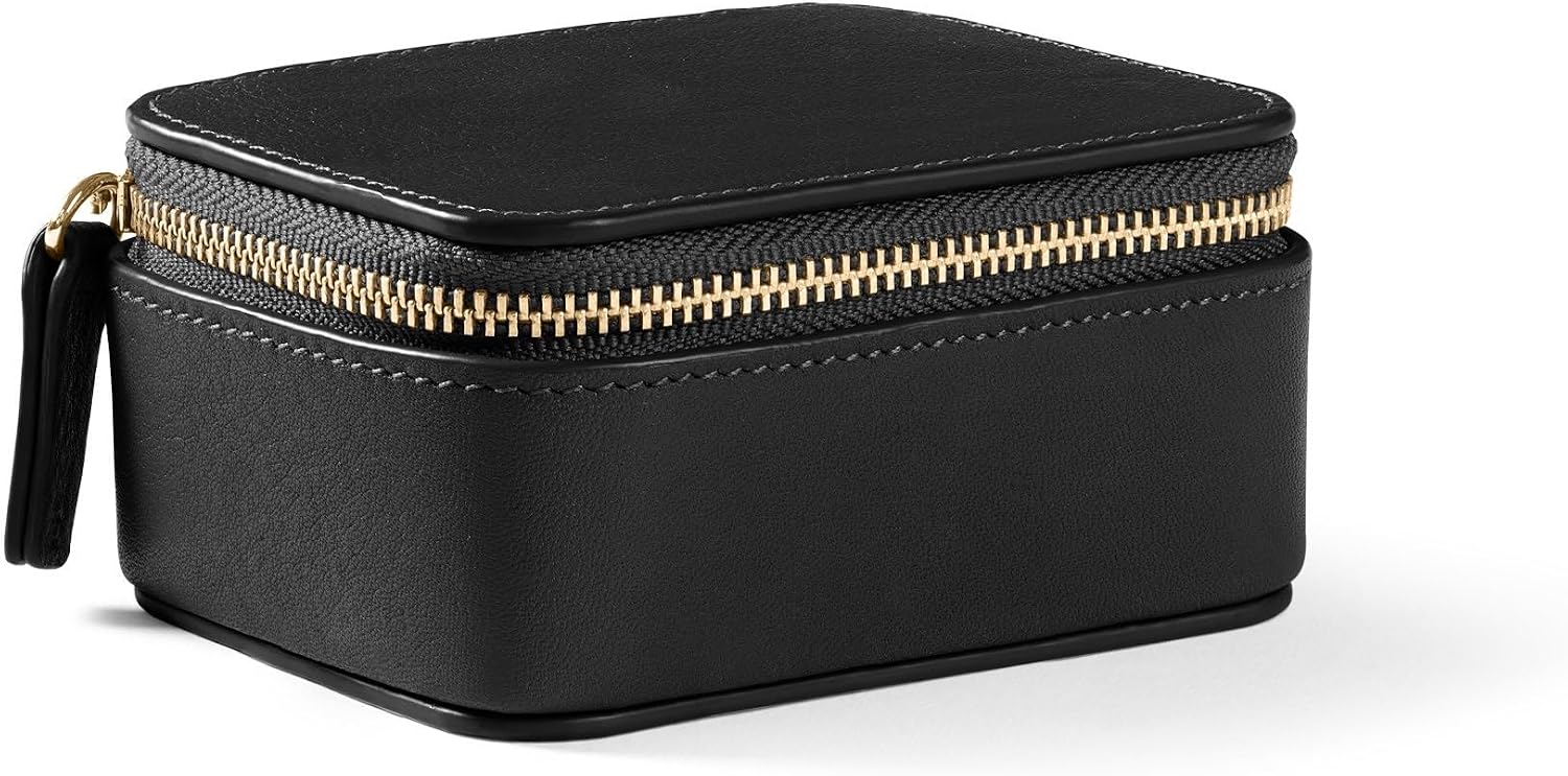 Leatherology Small Travel Jewelry Organizer - Full Grain Leather - Black