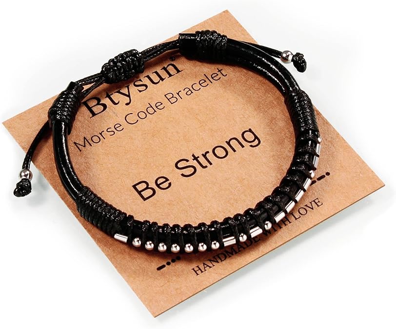 Inspirational Gifts for Men Morse Code Bracelets Mens Bracelets Graduation Gifts for Him Fathers Day Adjustable Leather Bracelet Motivational Birthday Annivesary Jewelry Stocking Stuffers for Men