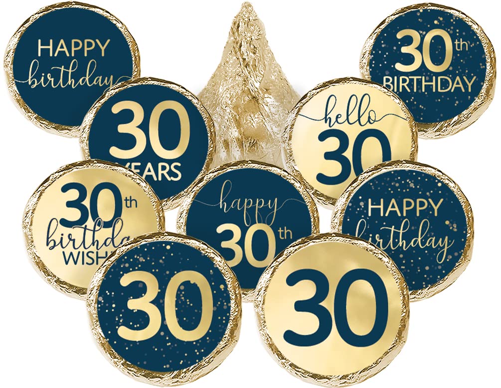 Autocollants anniversaire bleu marine et or - Lot de 180 étiquettes bonbons pour 30 ans