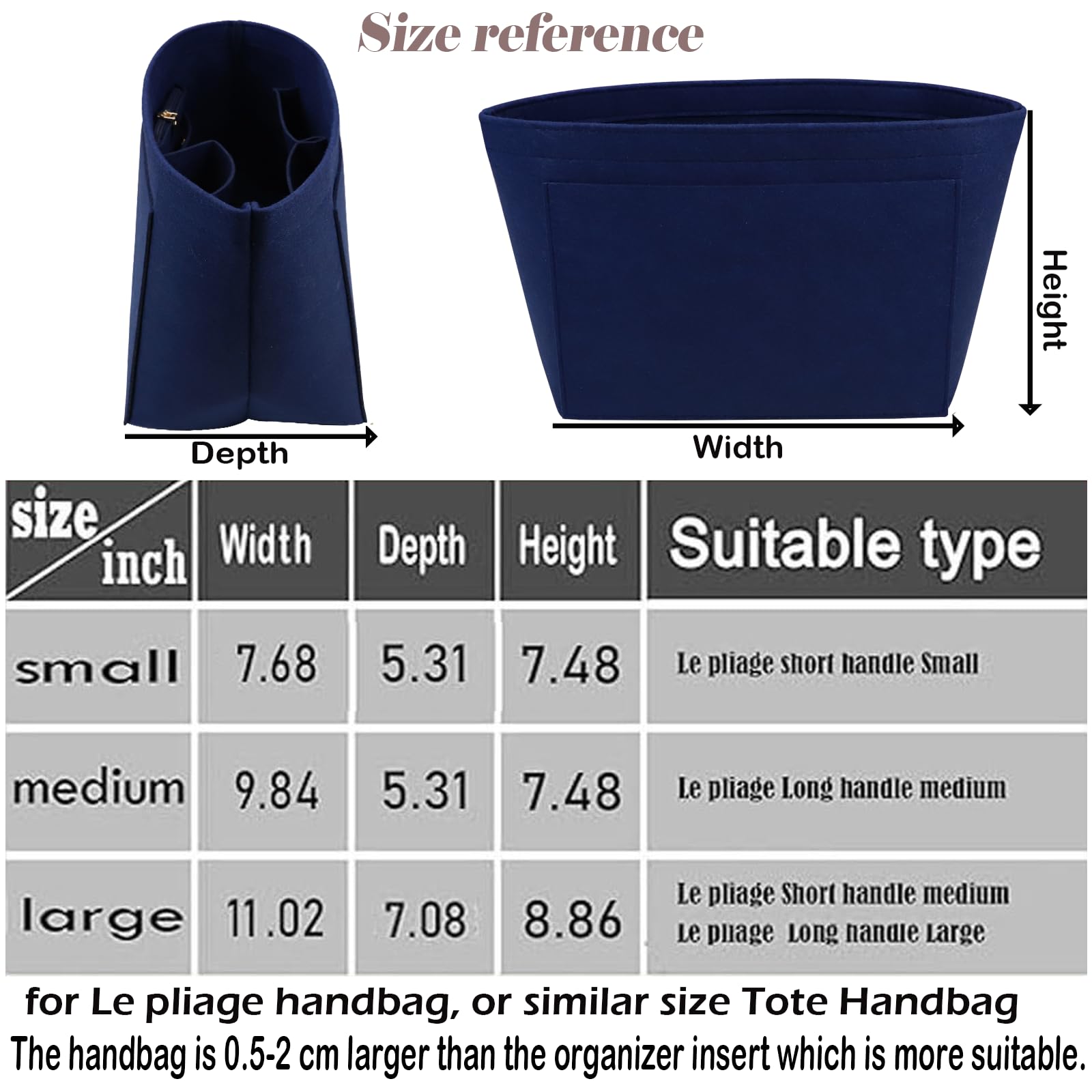 Lckaey Bag Organizer for le pliage tote large organizer insert Handbags Folding Tote Bag Inside 1014navyblue-L