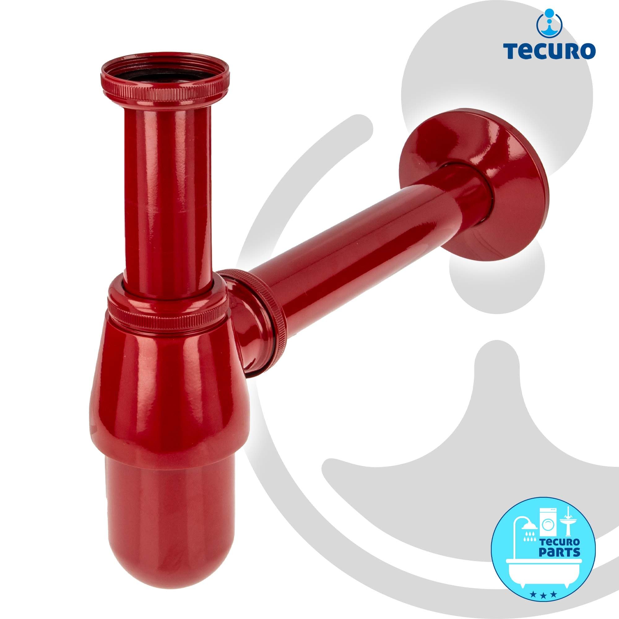 tecuro PROFI Flaschen-Geruchsverschluss Siphon, extra lang - rot (RAL 3003)