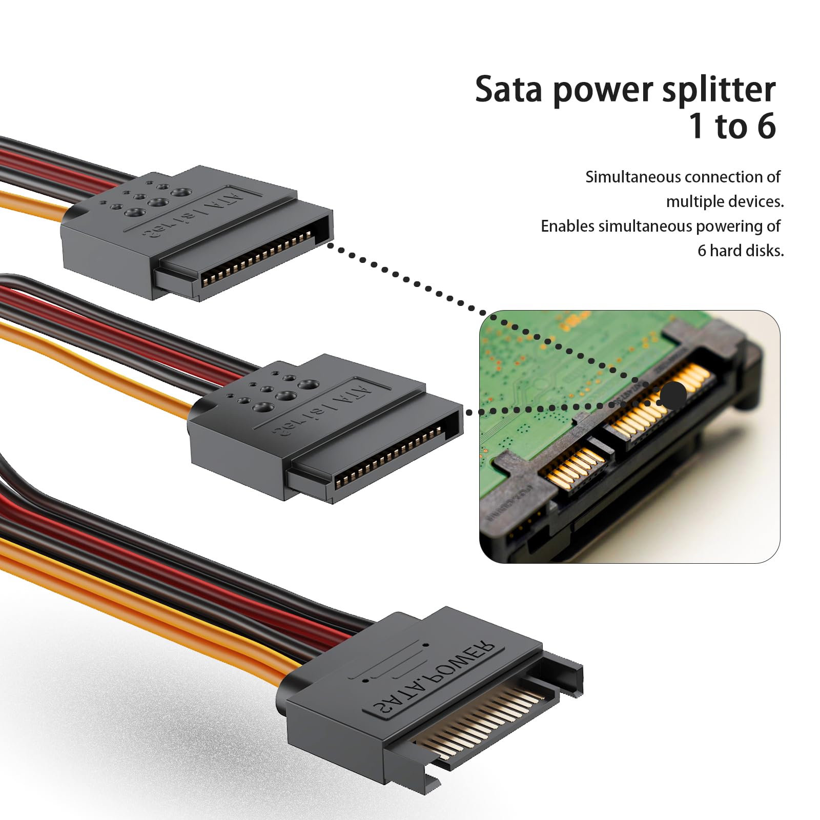 3er-Pack 15-poliges SATA-Strom-Splitterkabel, 20,3 cm SATA-Stecker auf 2 x Buchse, Kabel für HDD, SSD, optische Laufwerke
