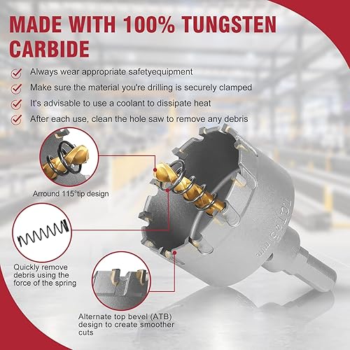 Miniatura 2 de AOKAIMIAR Sierra de carburo de 2 pulgadas con broca central chapada en titanio, sierra de agujero TCT resistente, cortador de agujeros de metal para