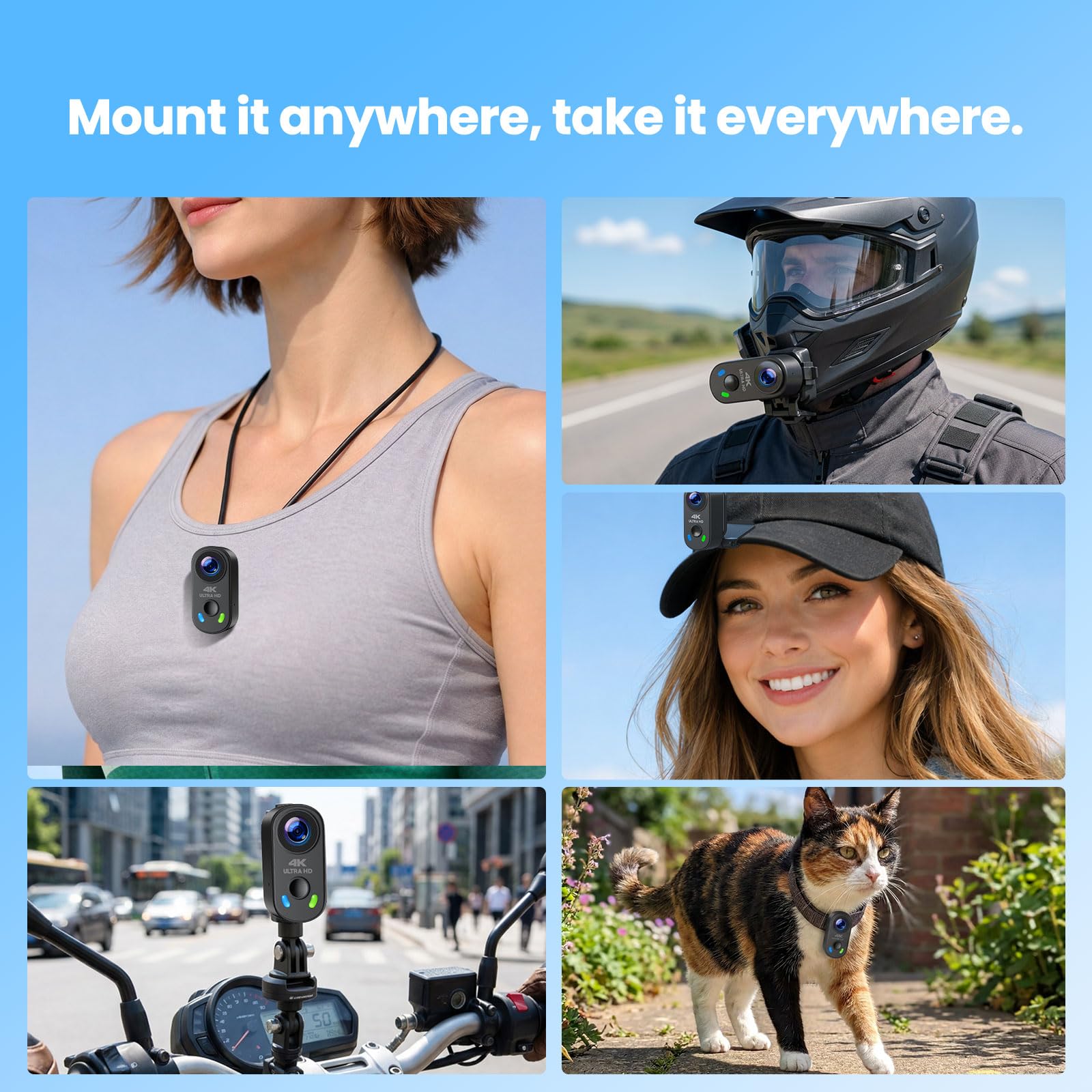 Mini Action Cam 4K 30fps, Body Cam Magnetica con Custodia di Ricarica, Videocamera POV 150° EIS 6 Assi, Scheda 64GB, per Moto Bici Vlog