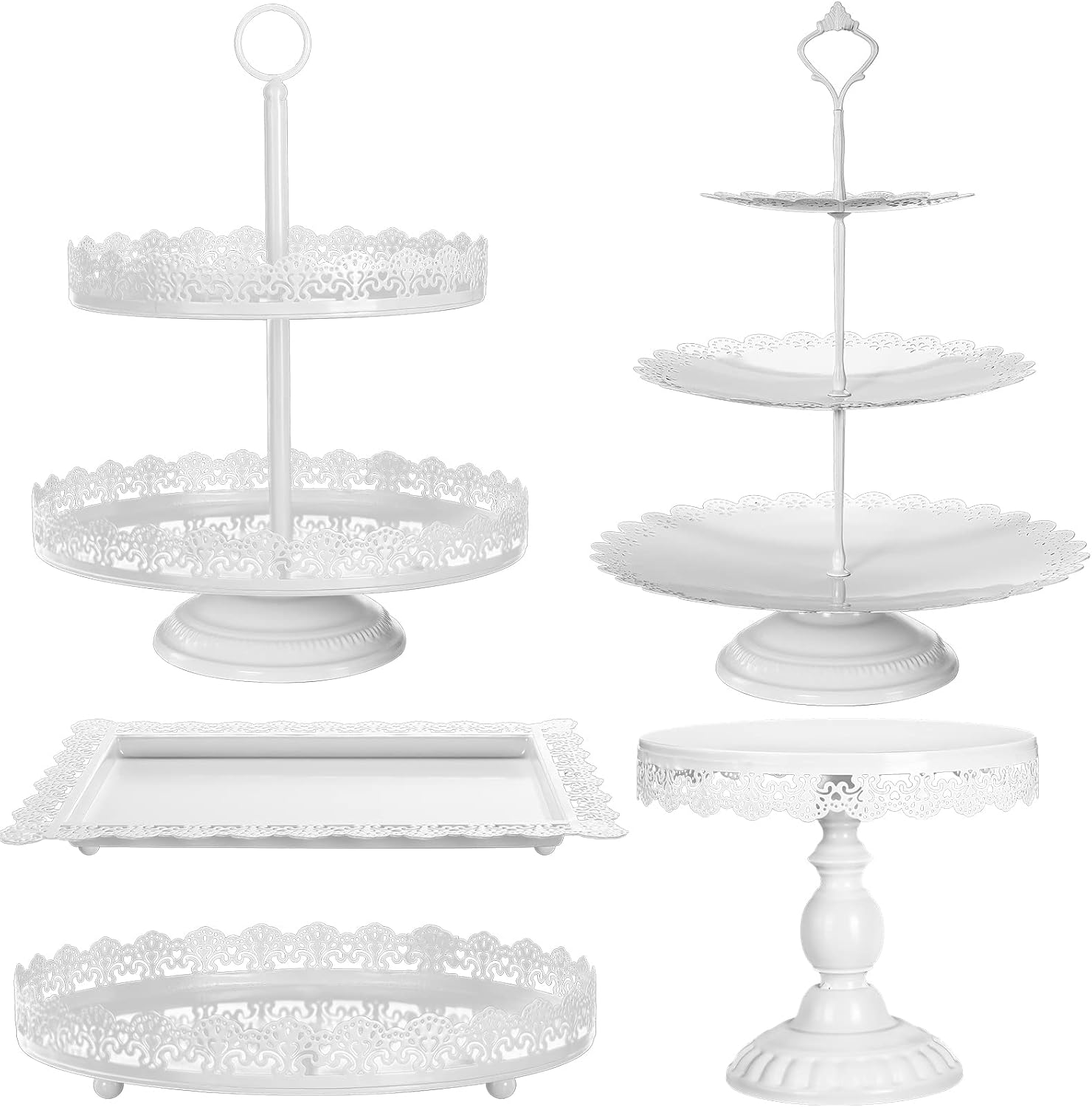 Aledo White Cake Stand 5 Pcs, Dessert Table Display Set Metal Antique
