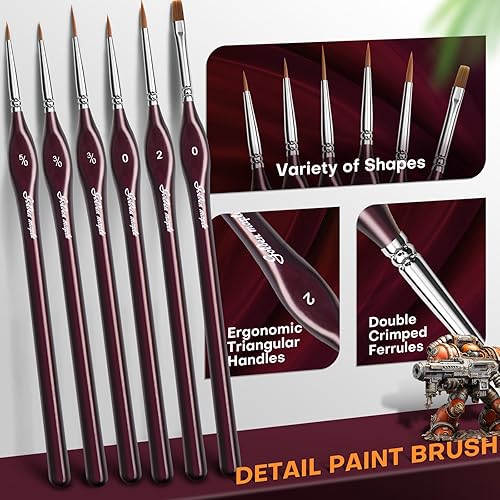 Miniatura 2 de 6 pinceles de pintura para detalles, punta extrafina, pinceles profesionales en miniatura para microacuarela, óleo, acrílico, modelos, pintura de