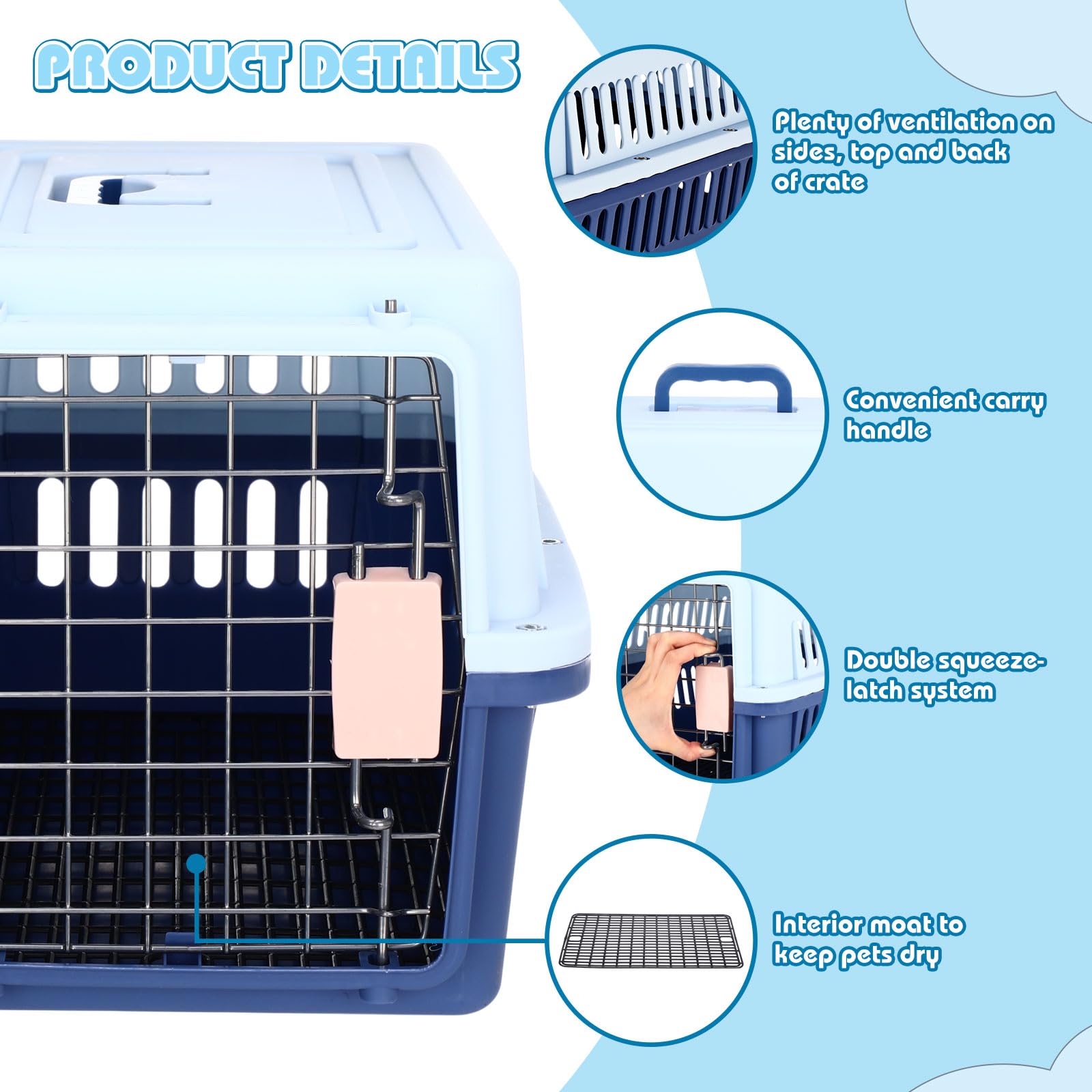 2 Sets 19" Travel Pet Carrier for Small Dogs and Cats Hard-Sided Plastic Dog Crate Cat Kennel with Wire Door, Ventilation and Security Lock Portable Pet Carrier for Car Airline Travel, Up to 13lbs - image 3