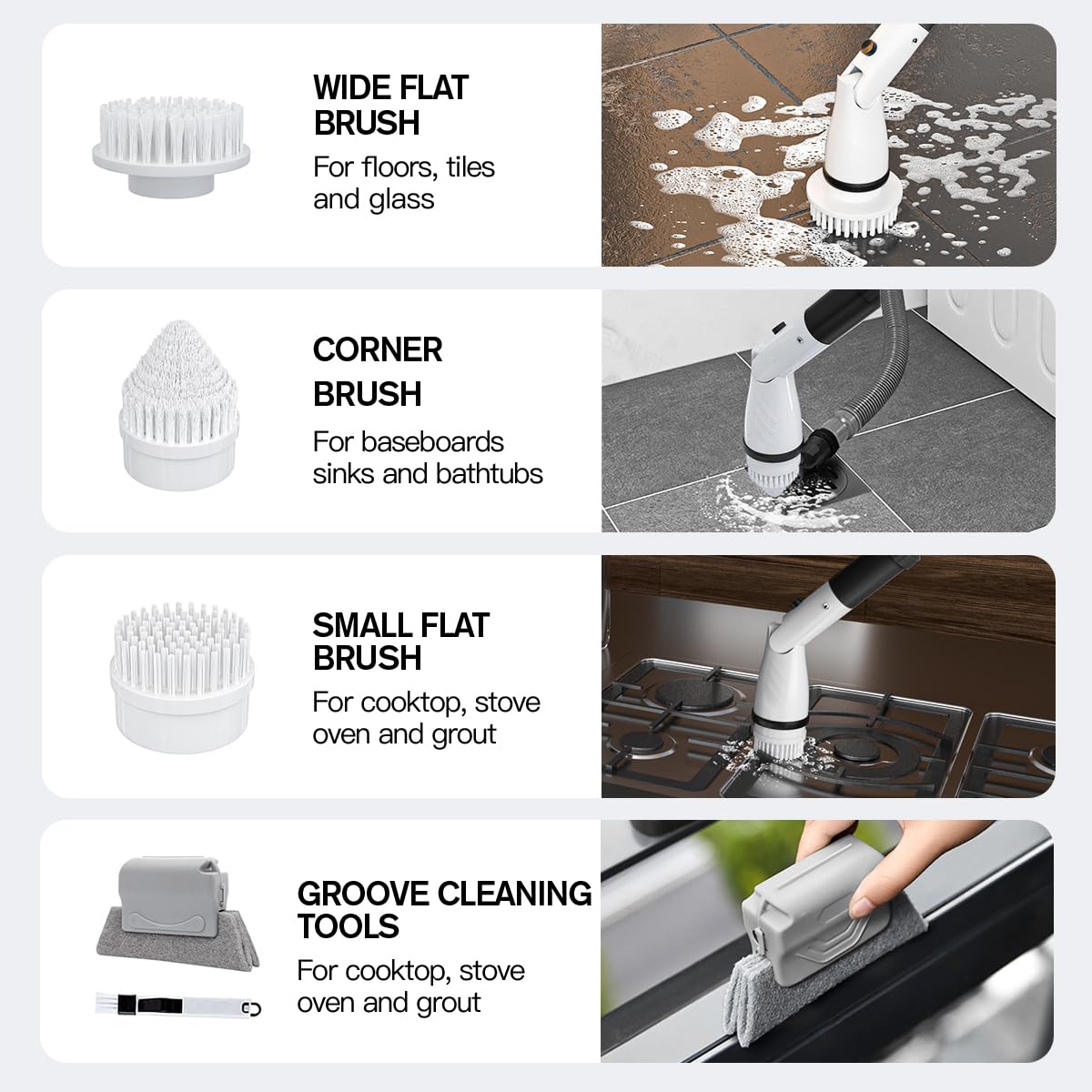 Electric Spin Scrubber, FRYLINE Cordless Shower Brush with 7 Replaceable Cleaning Heads and Adjustable Extension Handle, 1.5H Power Bathroom Scrubber for Bathtub, Tile, Floor