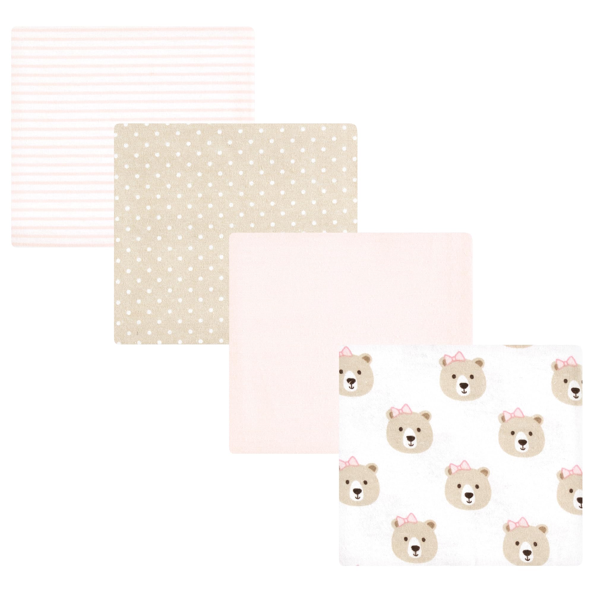 Hudson Baby Unisex Baby Cotton Flannel Receiving Blankets, Pink Taupe Bear, One Size