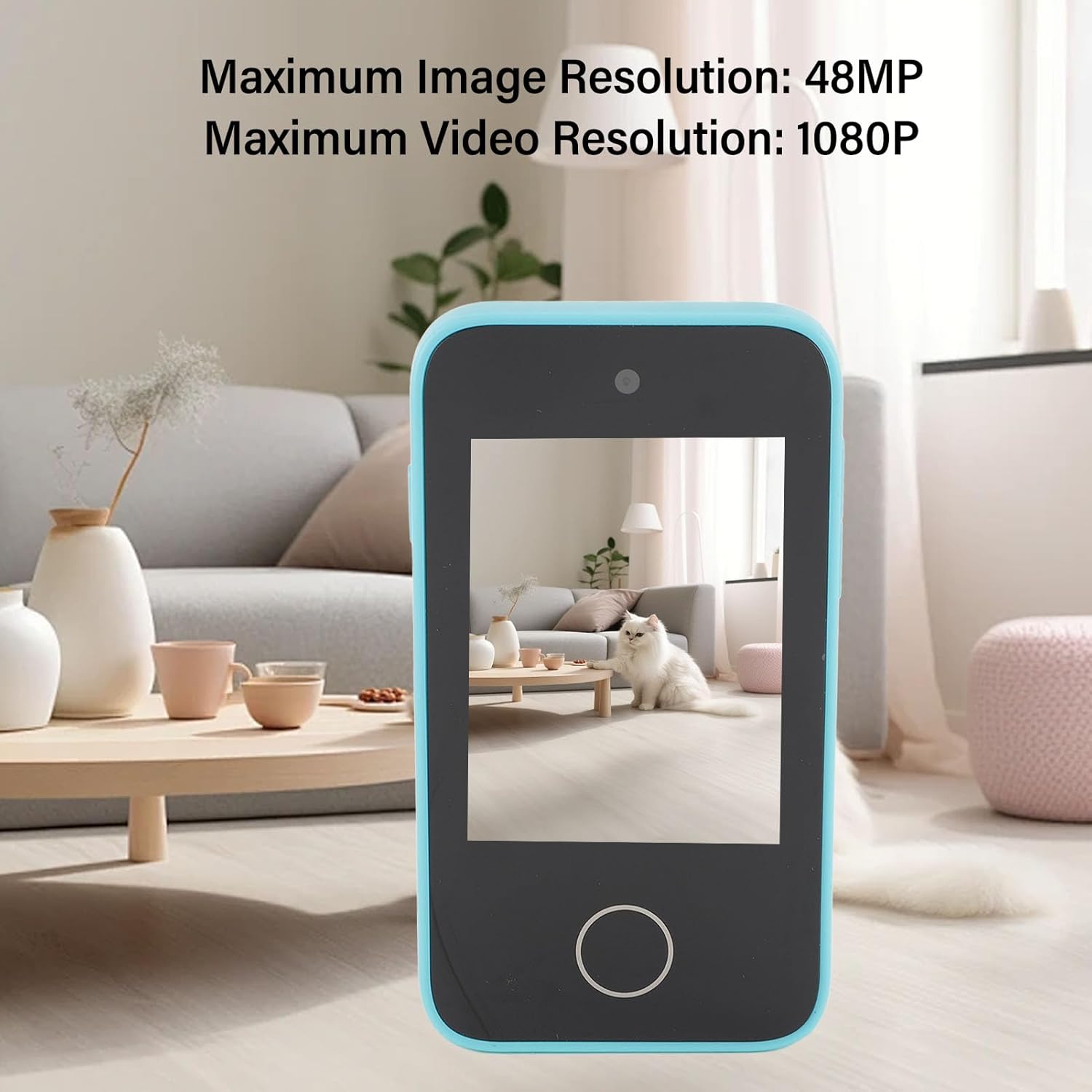 Sanpyl Digital Camera displaying a cat image, indicating 48MP photo and 1080P video resolution