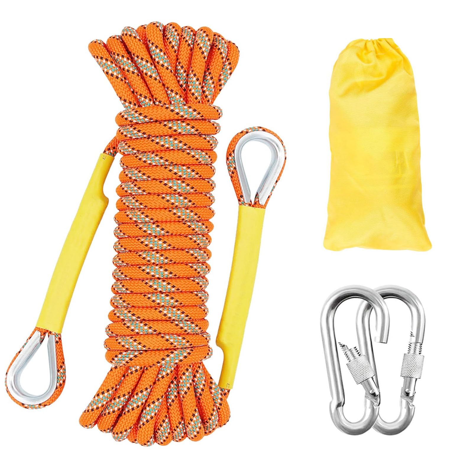 Gangying Climbing Rope 12mm Outdoor Static Rock Climbing Rope 10m High Strength Cord Safety Rope Fire Rescue Parachute Rope with 2 Carabiner Orange