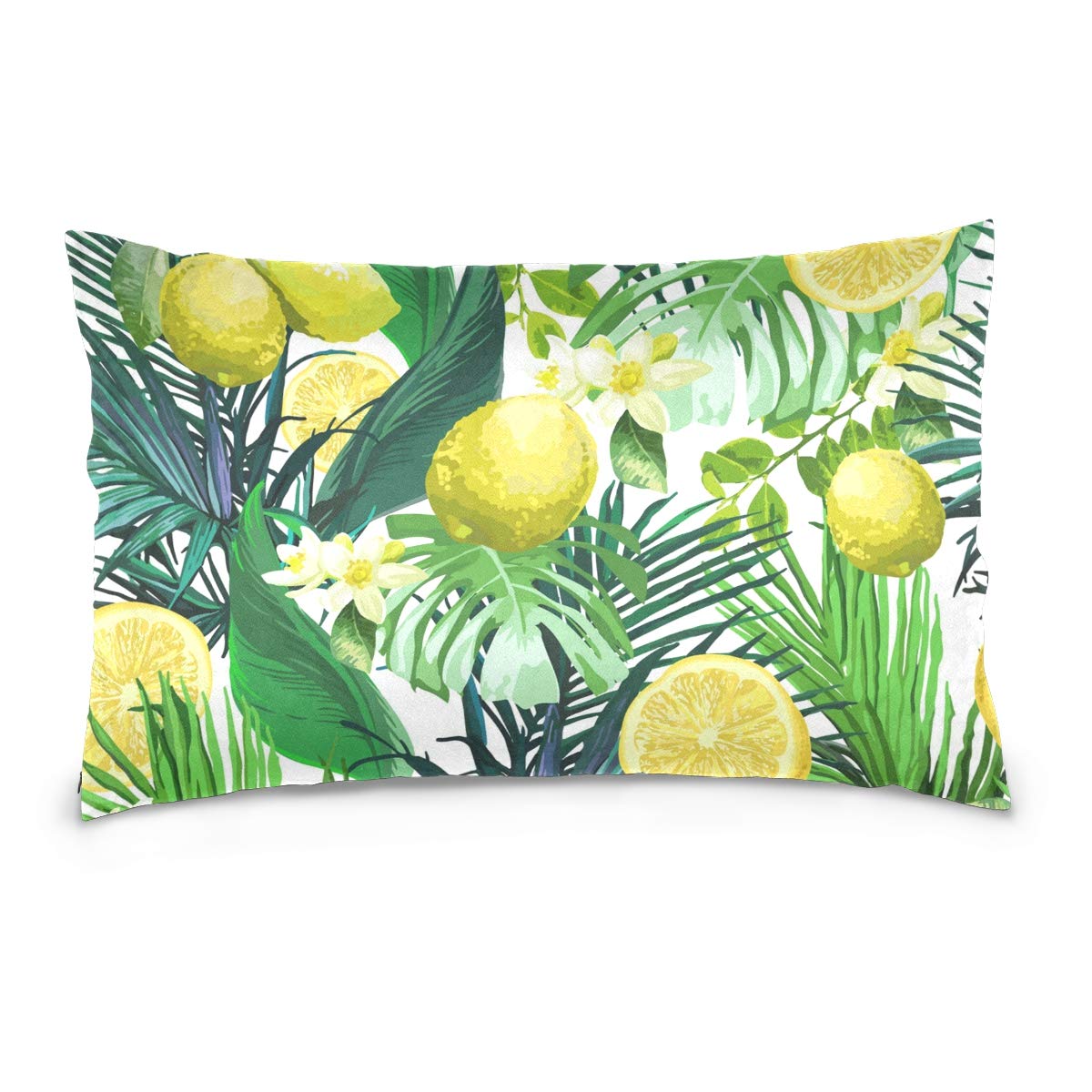 Linomo Throw Pillow Cover 20x30 inch, Tropical Palm Leaves Flower Lemon Decorative Pillow Cases Cushion Cover for Couch Sofa Bed Home